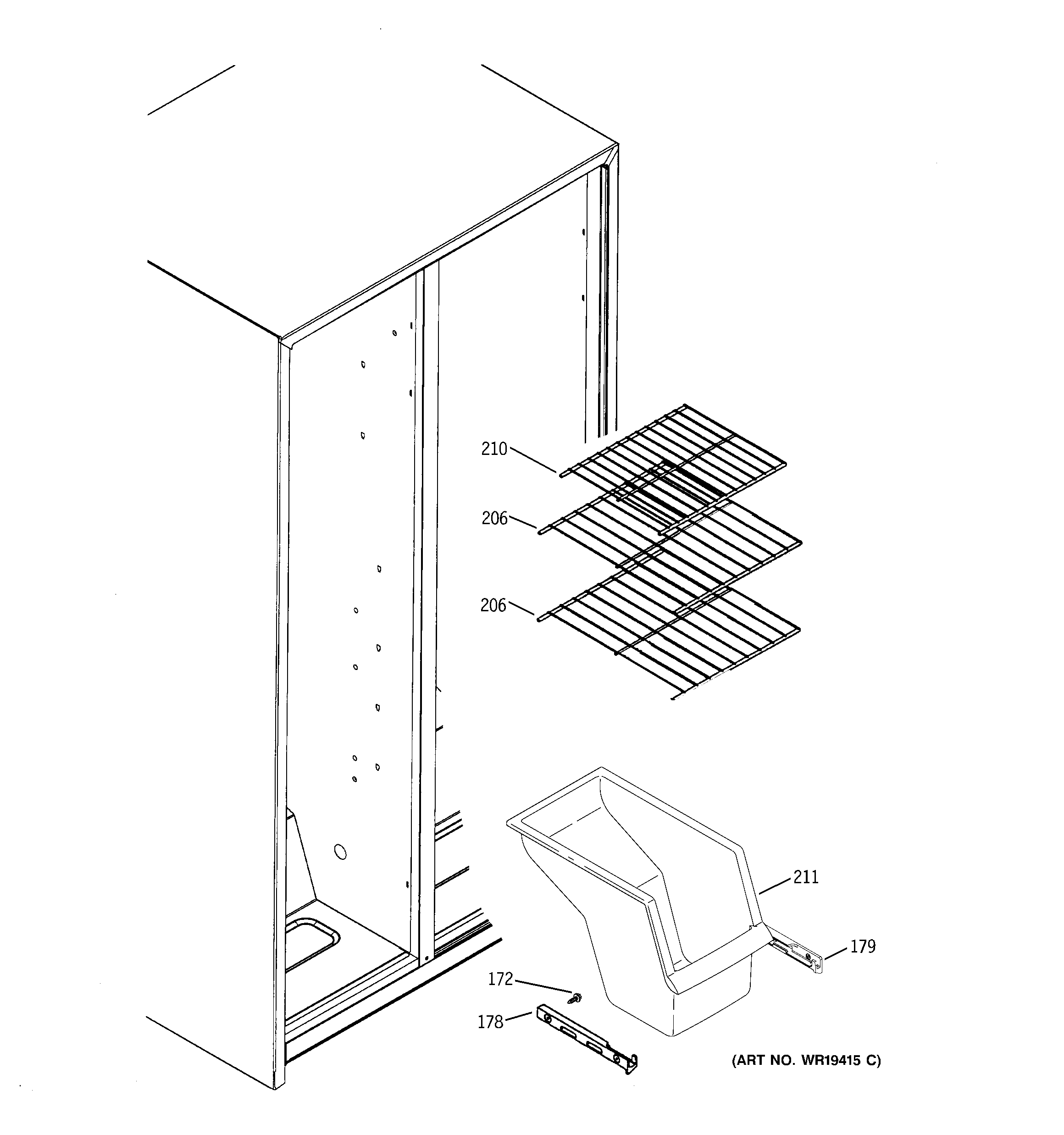 GE GST20IEPCCC freezer shelves diagram