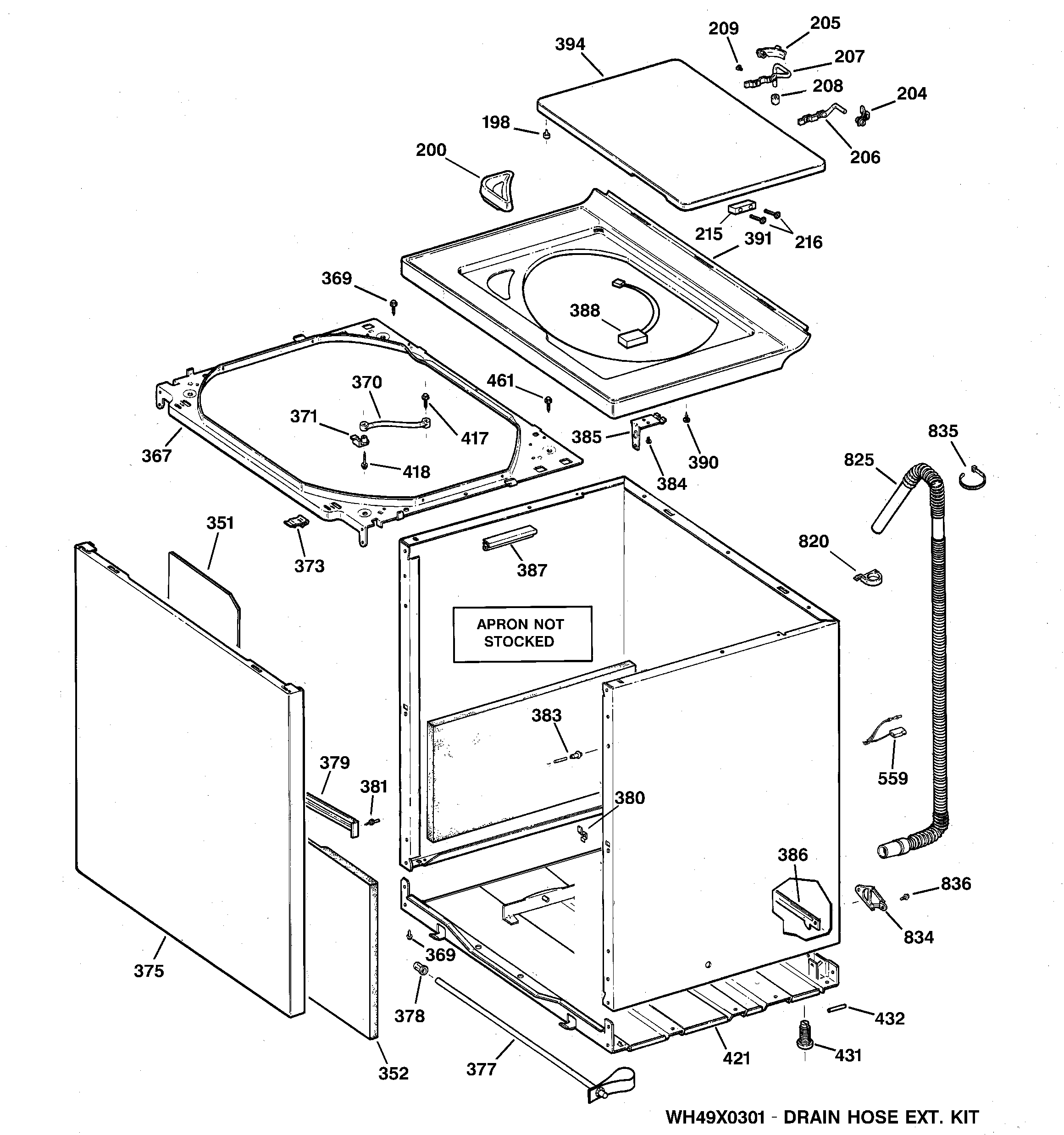 GE WBSE6210B5WW cabinet, cover & front panel diagram