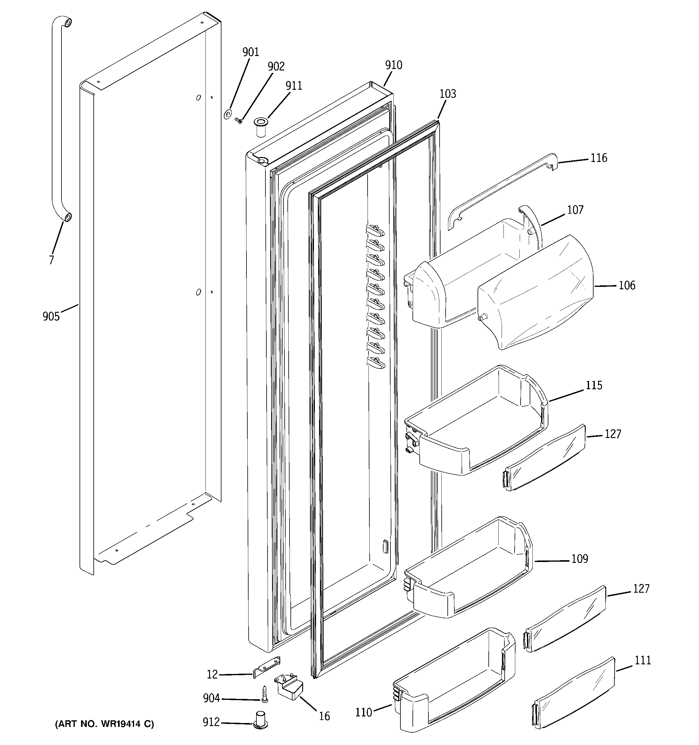 GE GSC23LSPASS fresh food door diagram
