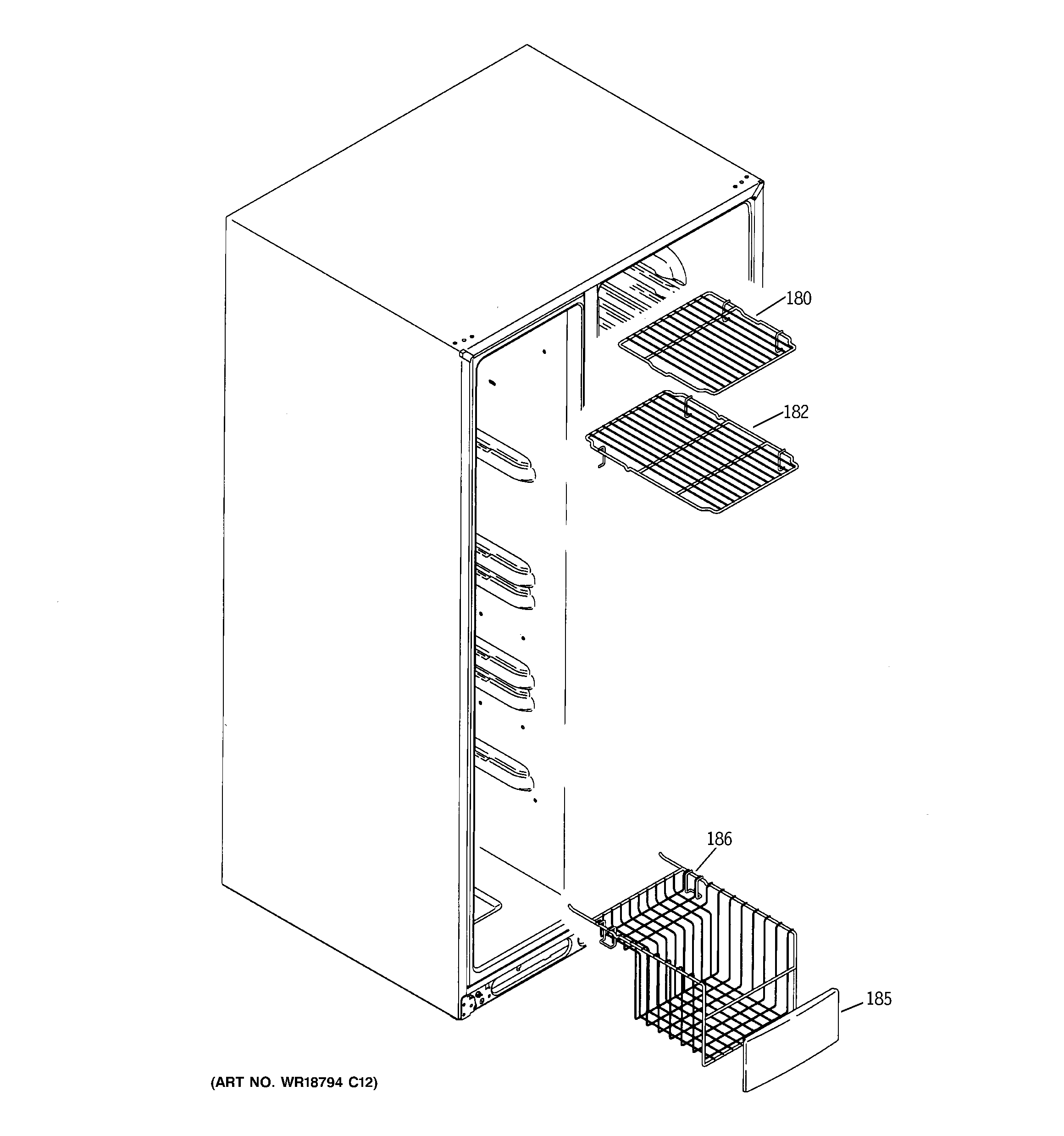 GE GSC23LSPASS freezer shelves diagram