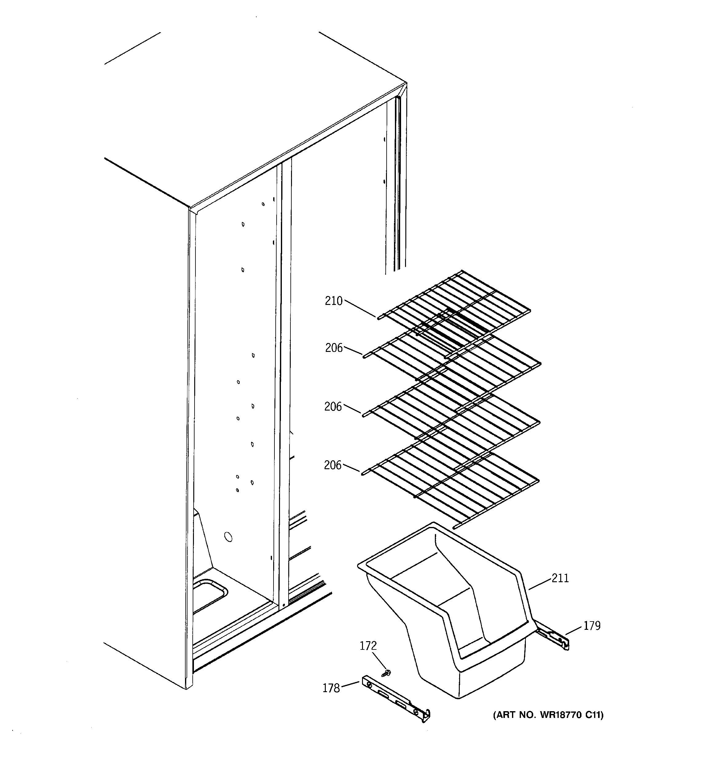 GE GSS25UFPDWW freezer shelves diagram
