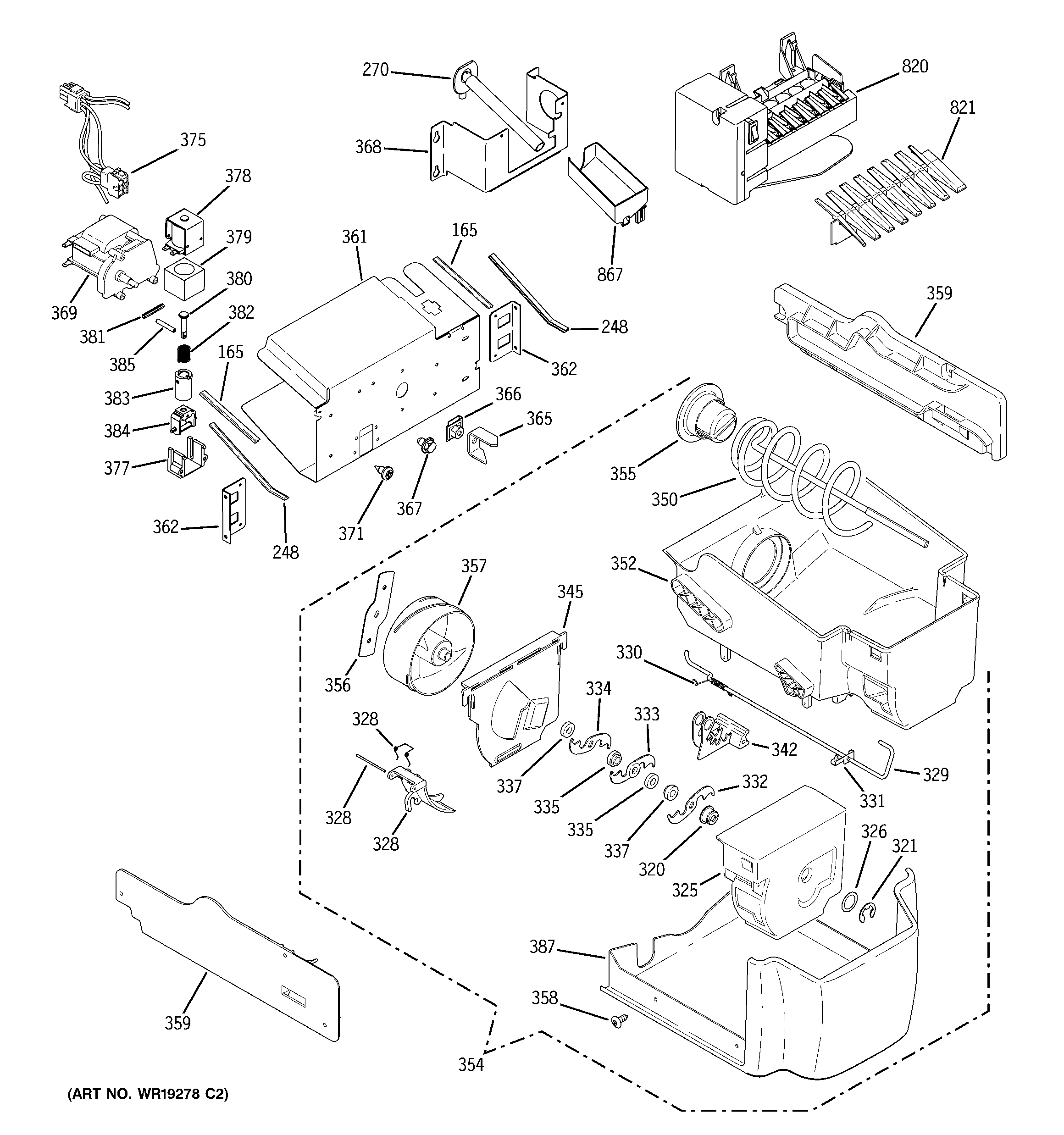 GE GSS25XSQASS ice maker & dispenser diagram