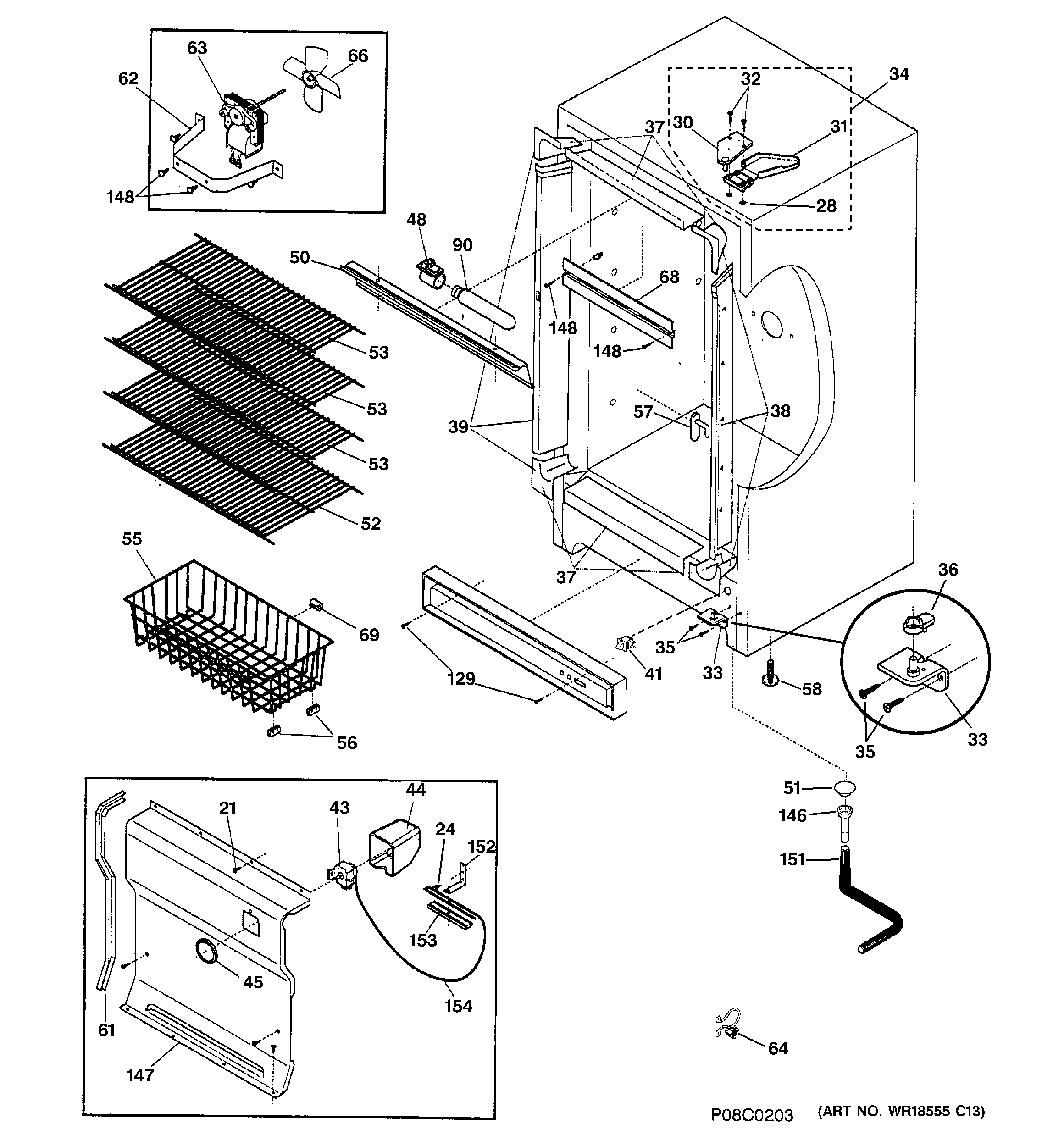 GE FUF14DPARWH cabinet diagram