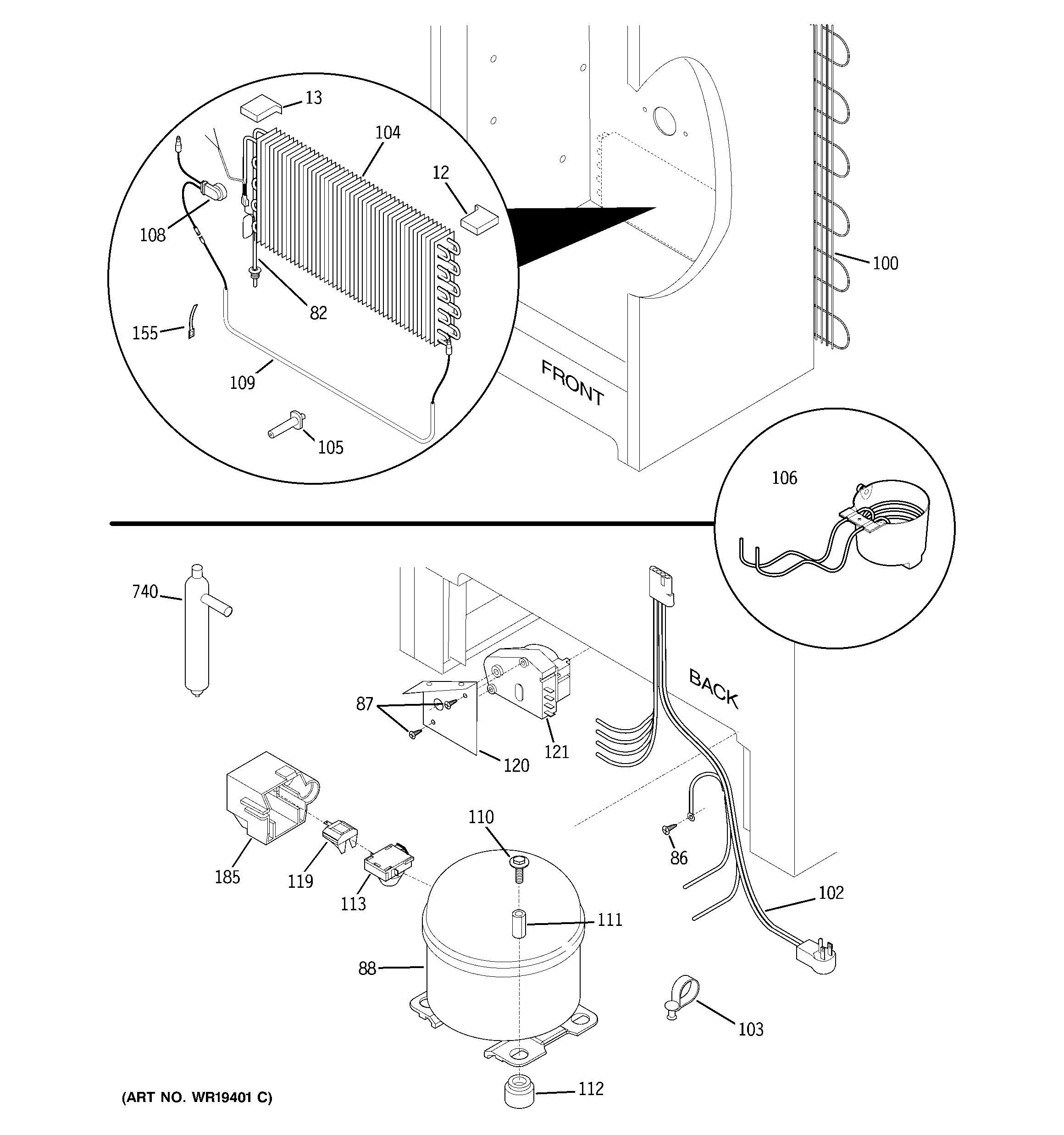 GE FUF14DPARWH unit parts diagram