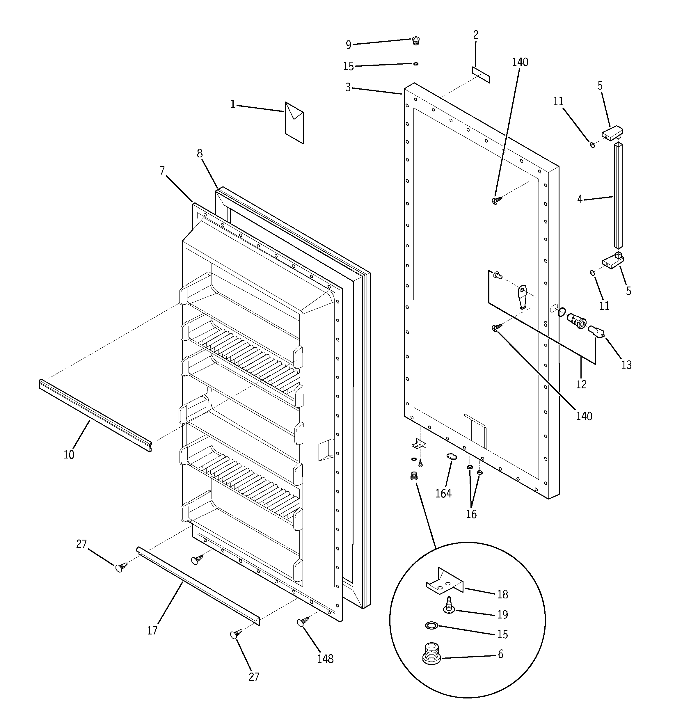 GE FUM14DMBRWH freezer door diagram
