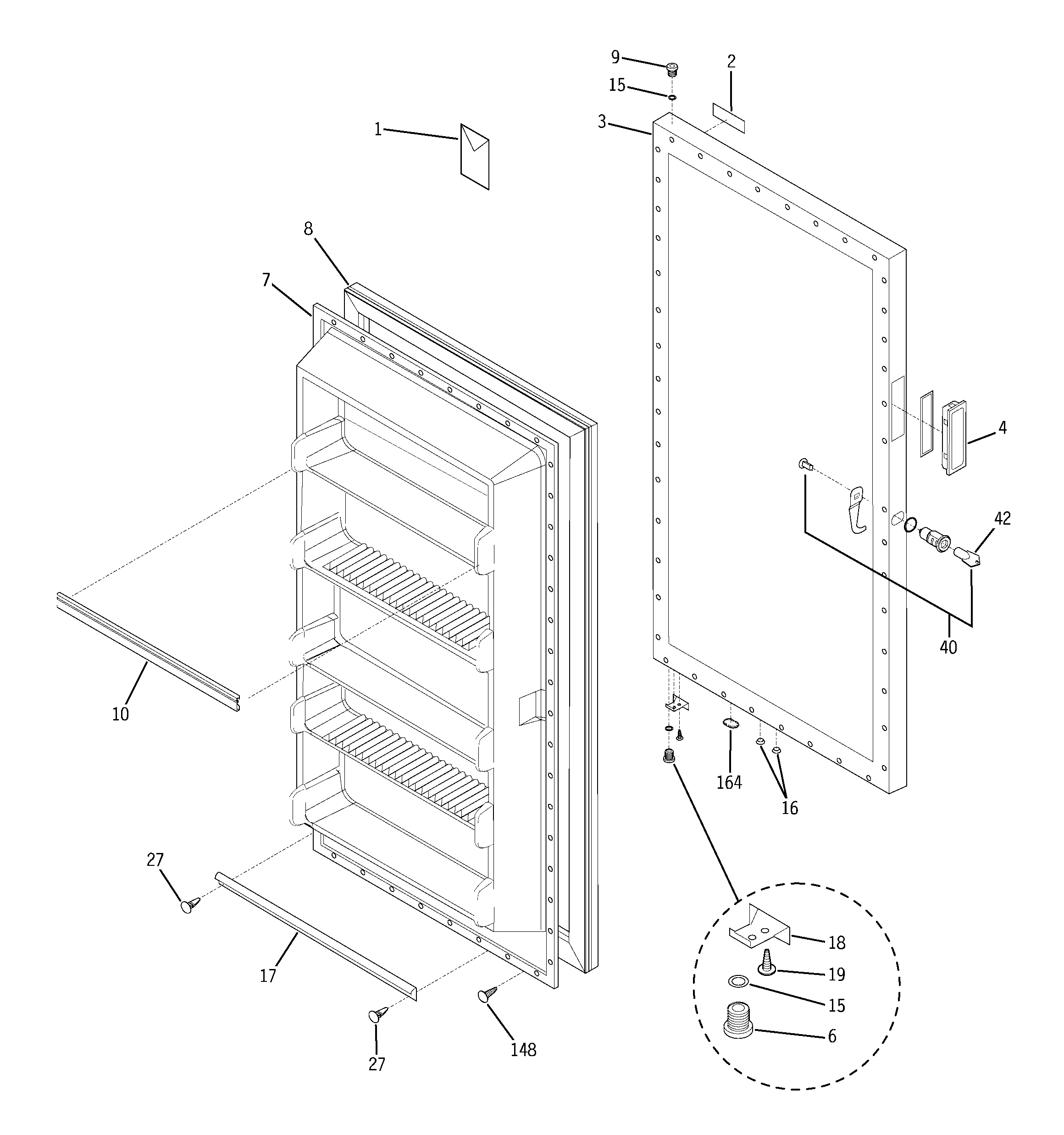GE FUM14DPARWH freezer door diagram