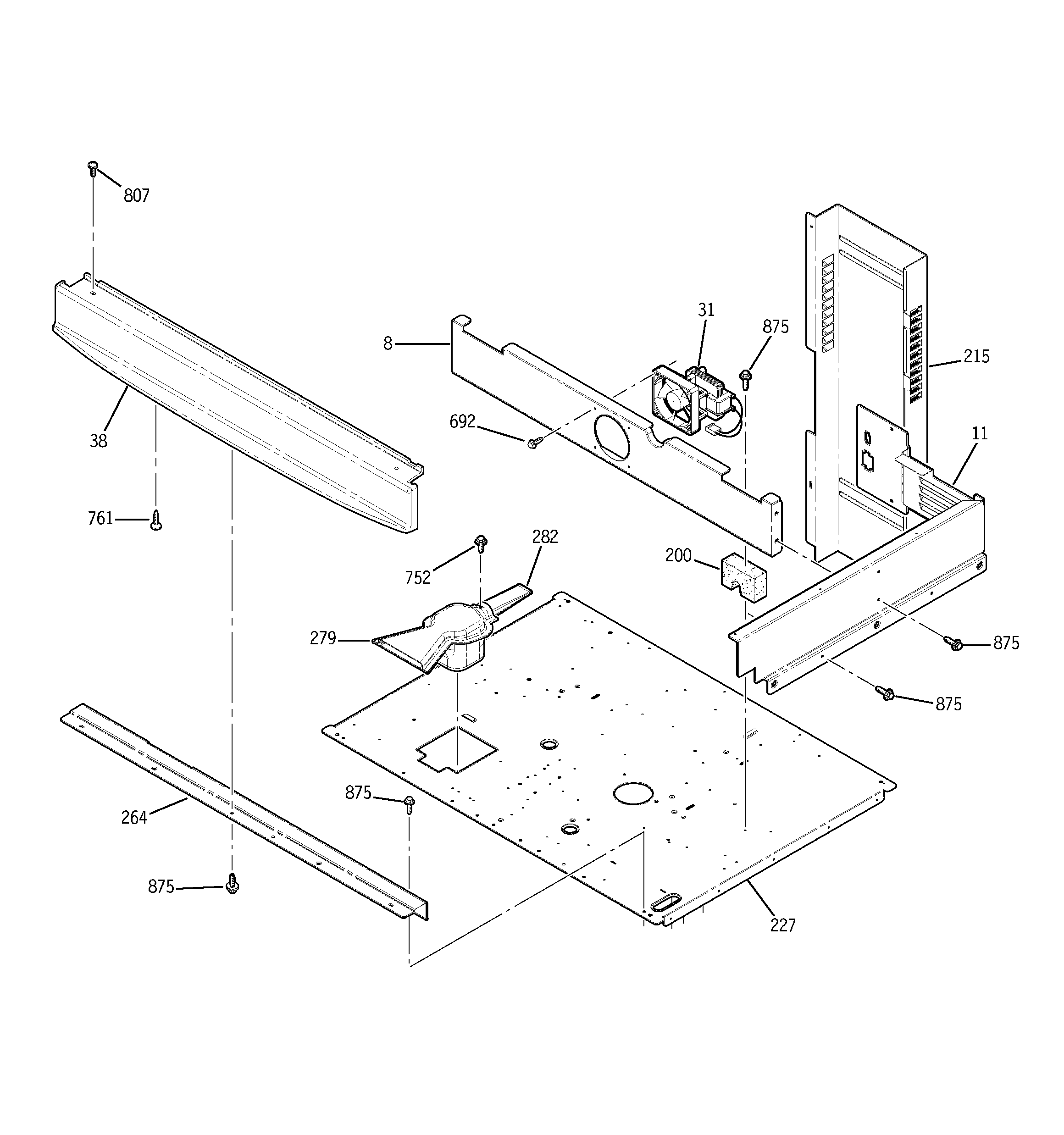 GE JTP28WF2WW center spacer diagram