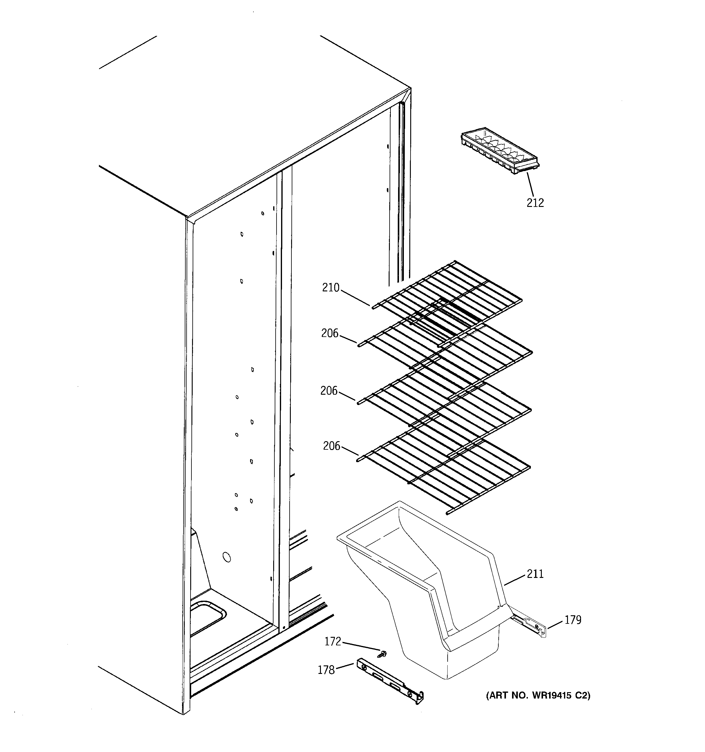 GE GST20DBPCWW freezer shelves diagram