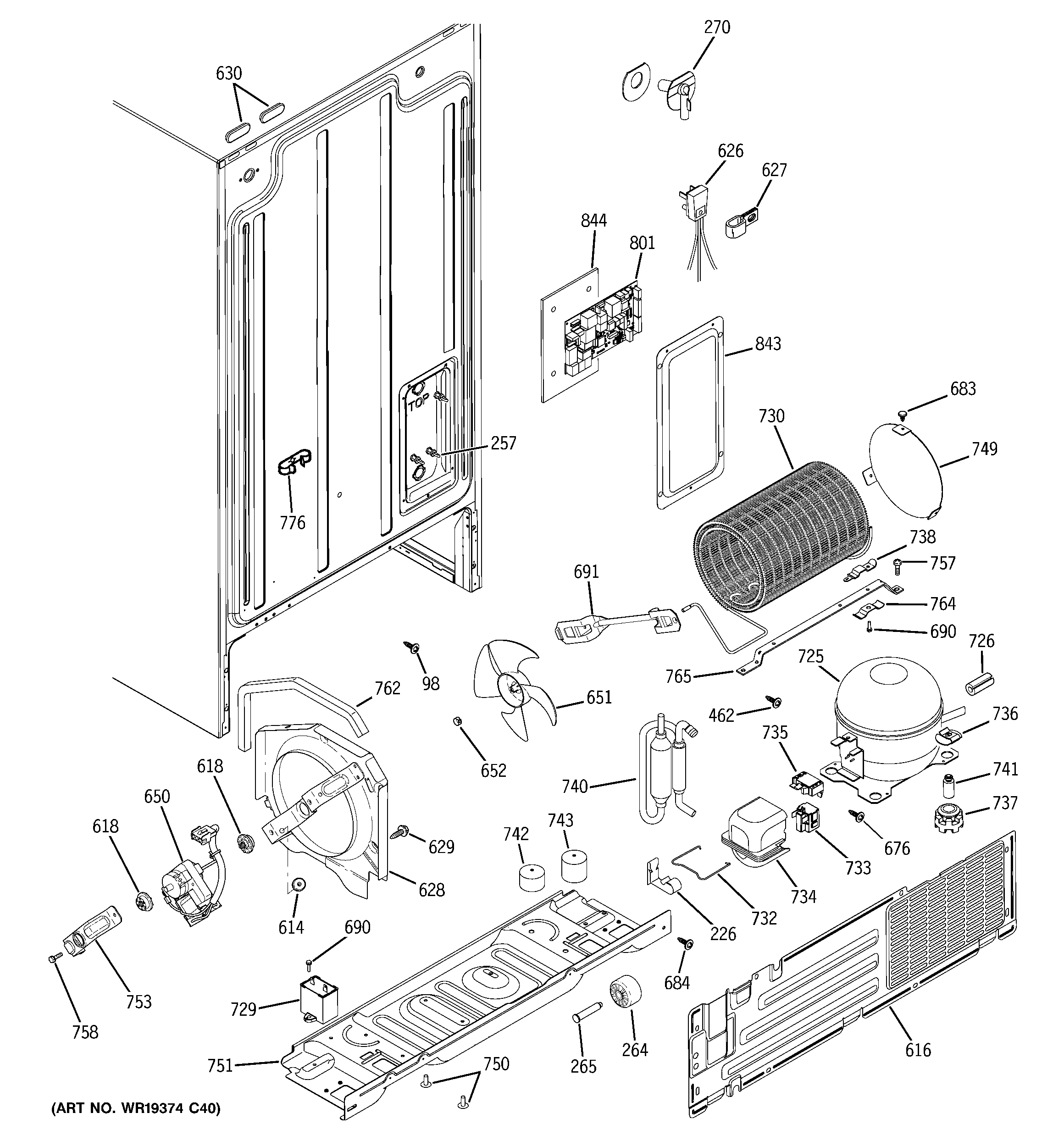 GE GST20DBPCWW sealed system & mother board diagram
