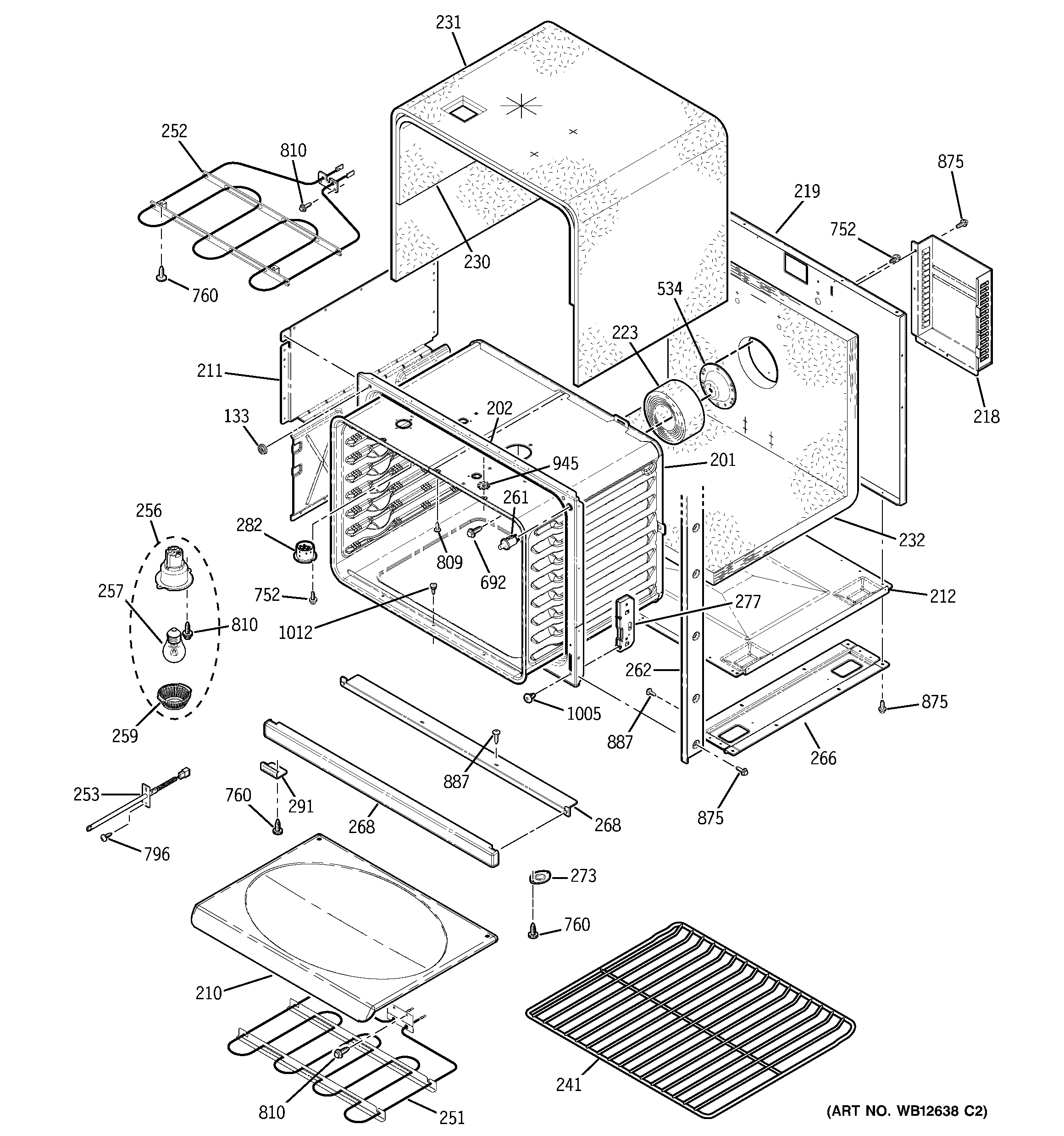 GE JT952BF1BB lower body diagram