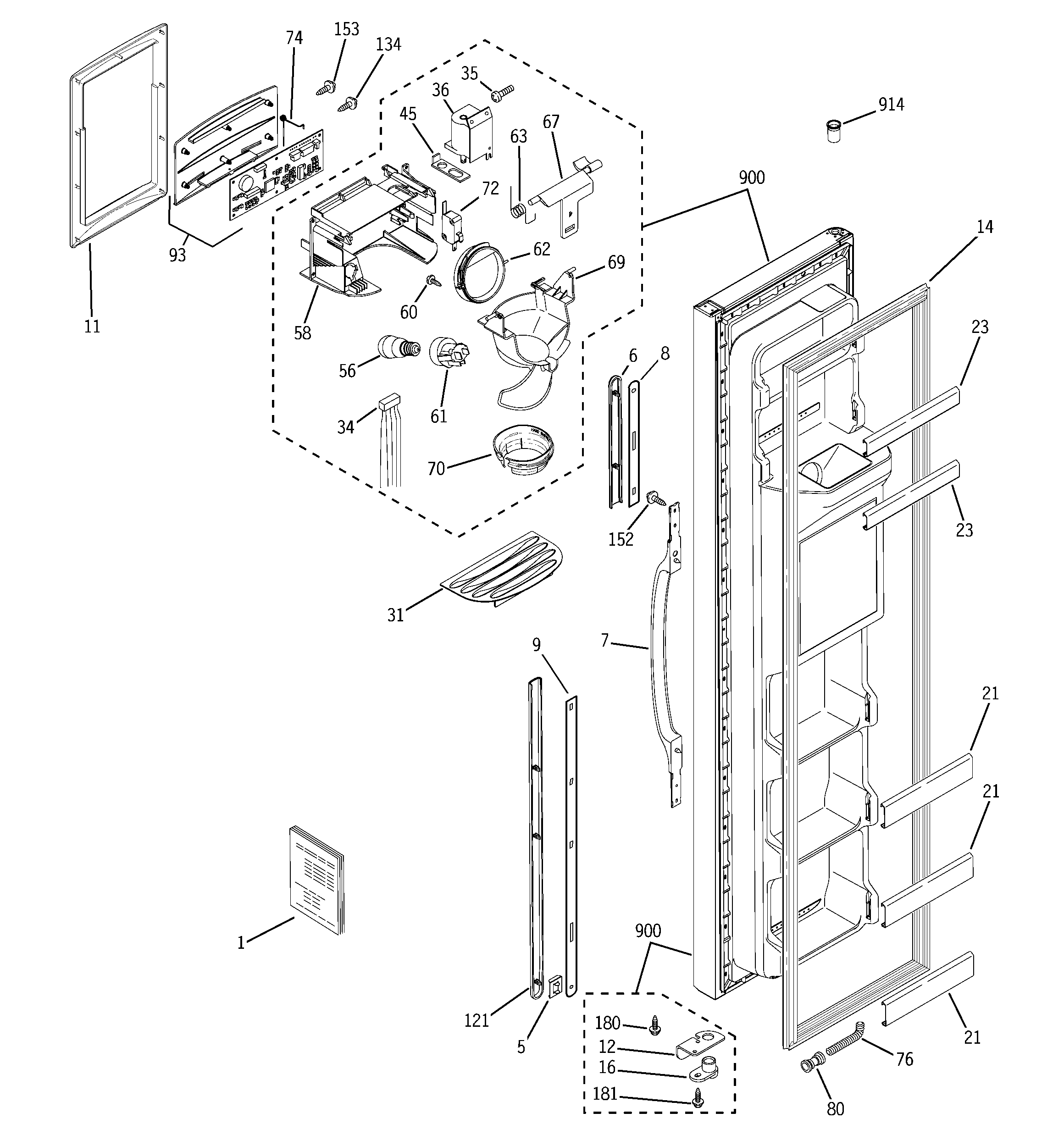 GE GSS22WGPDBB freezer door diagram