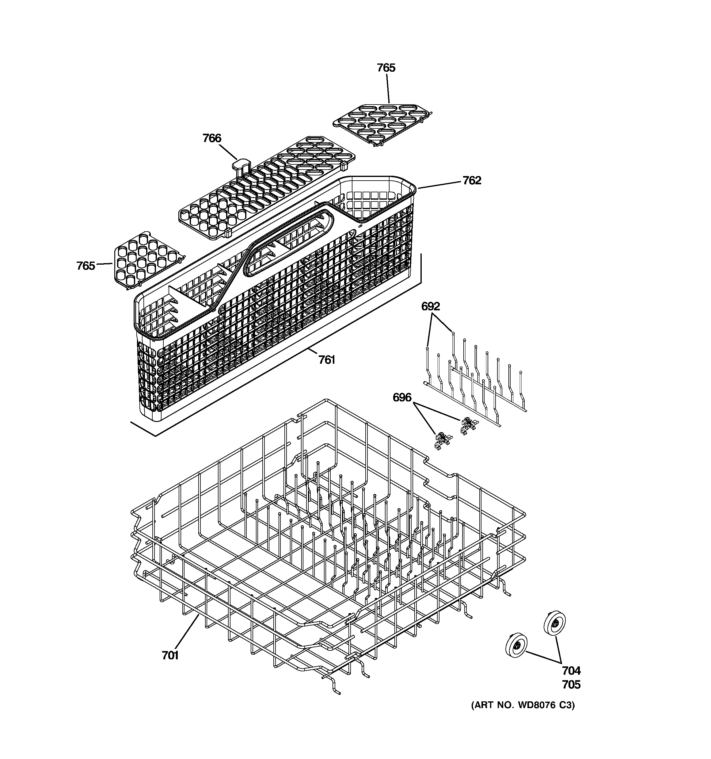 GE PDW8280J00SS lower rack assembly diagram