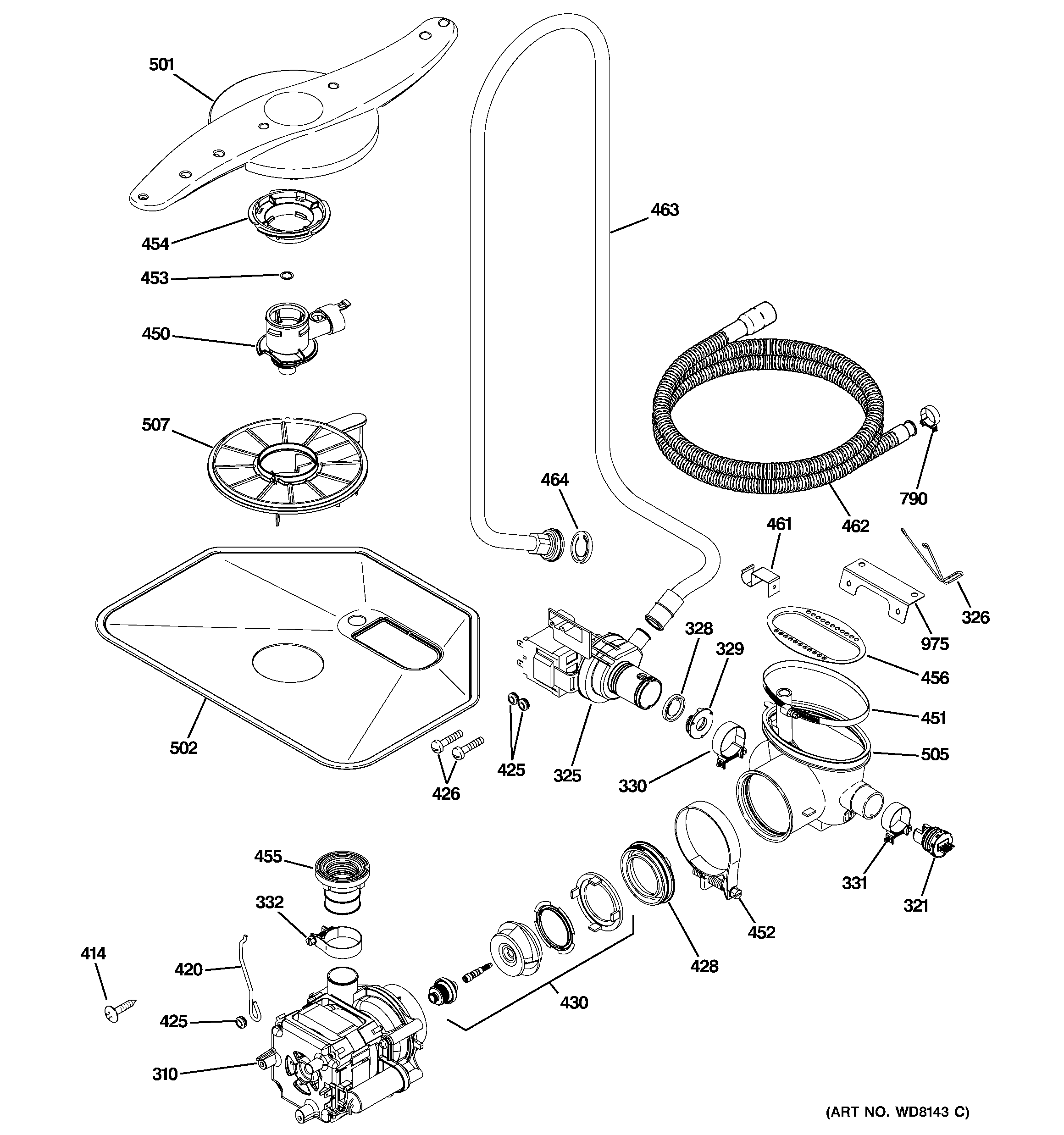 GE PDW8612J00WW motor-pump mechanism diagram