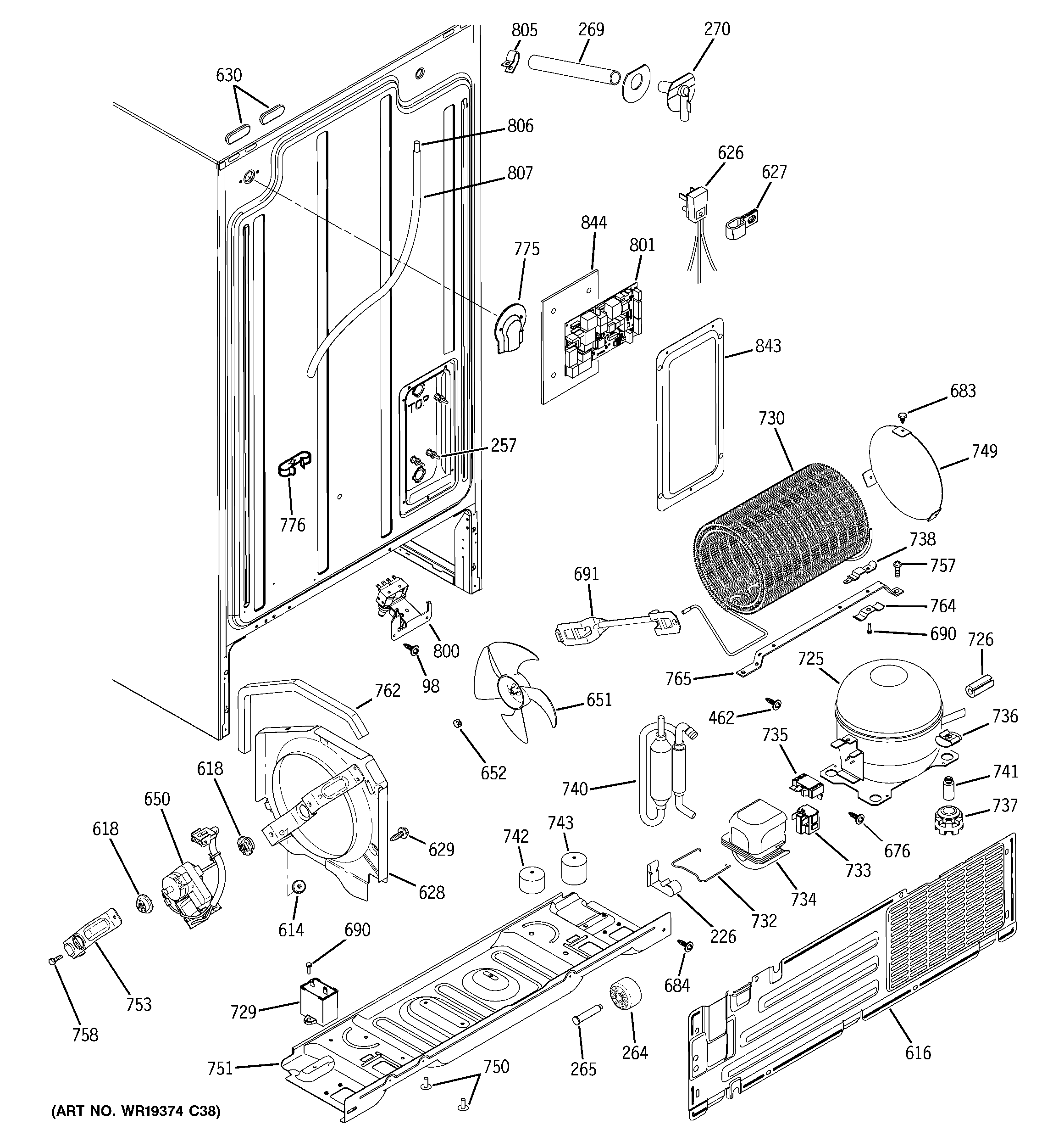 GE GSS22VFPCWW sealed system & mother board diagram
