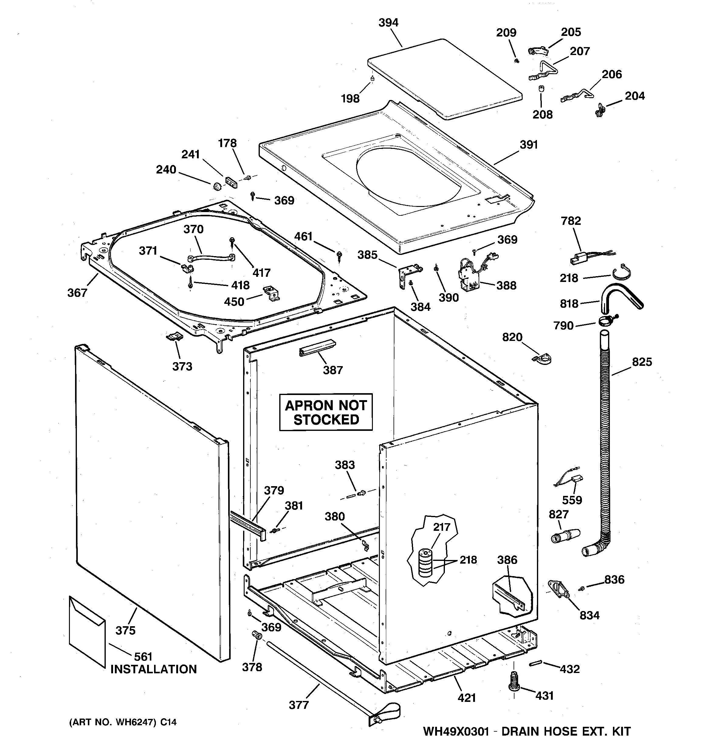 GE WCCB1030D0KC cabinet, cover & front panel diagram