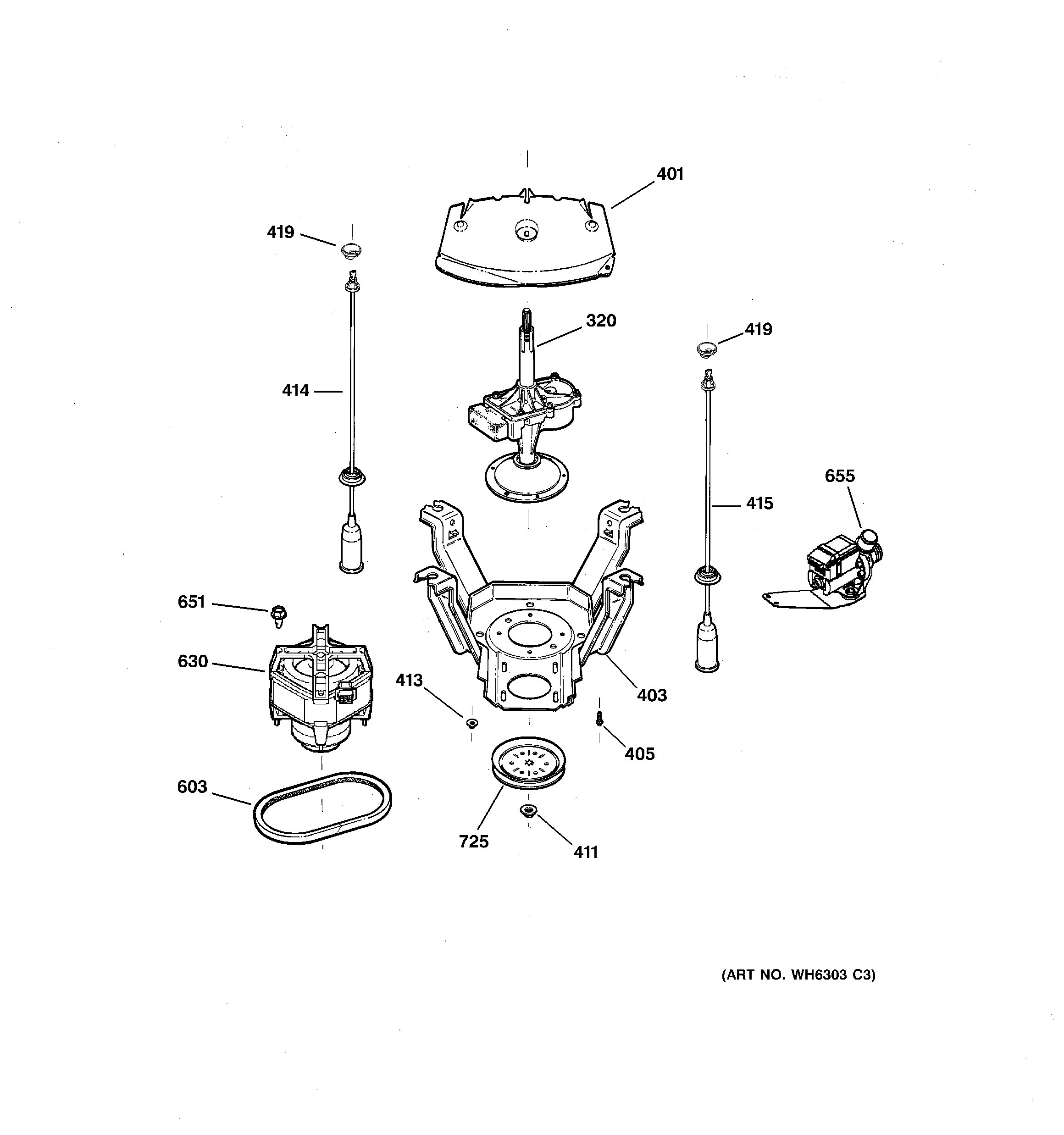 GE WCCD2050D0KC suspension, pump & drive components diagram