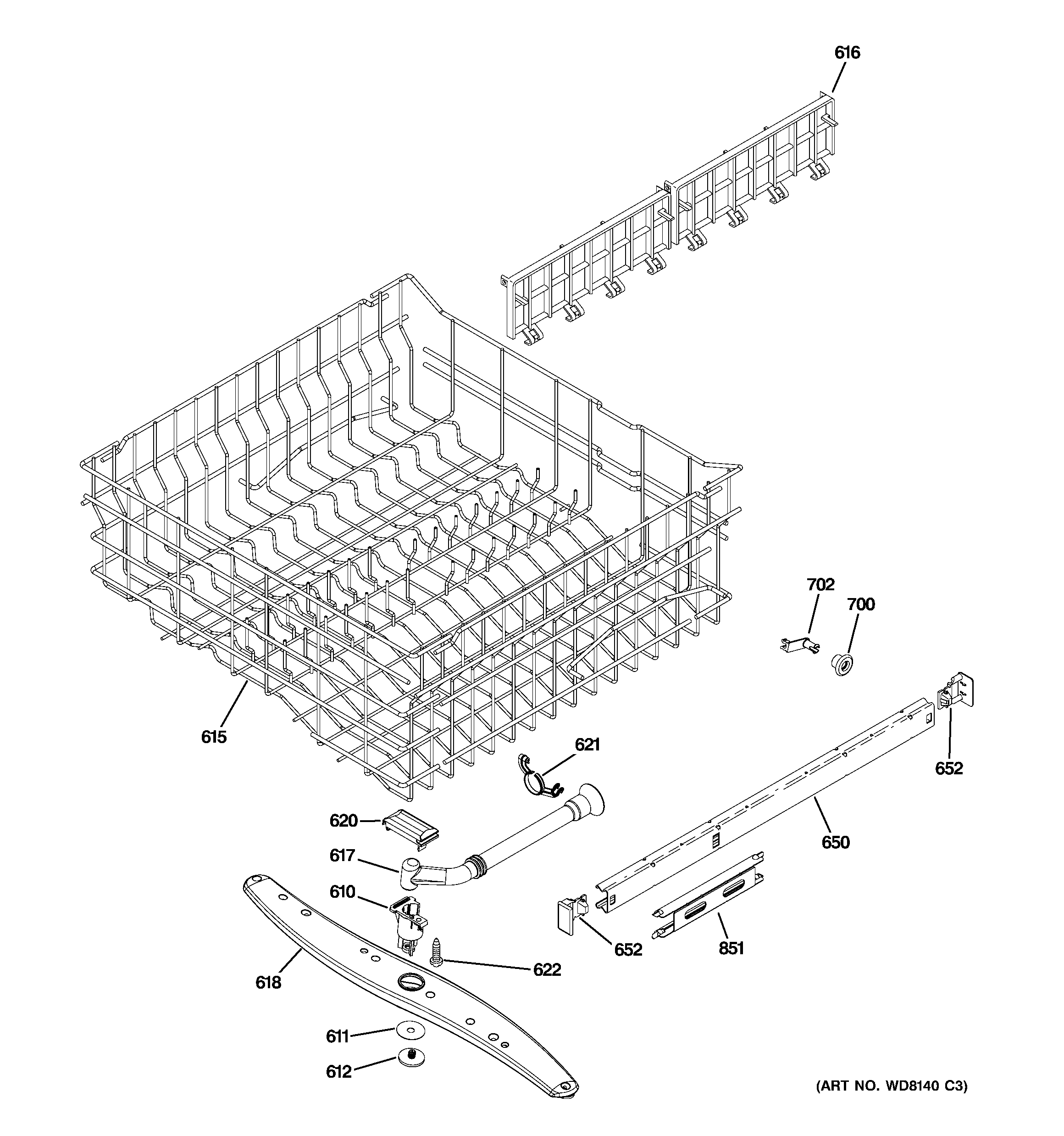 GE PDW9200J00CC upper rack assembly diagram