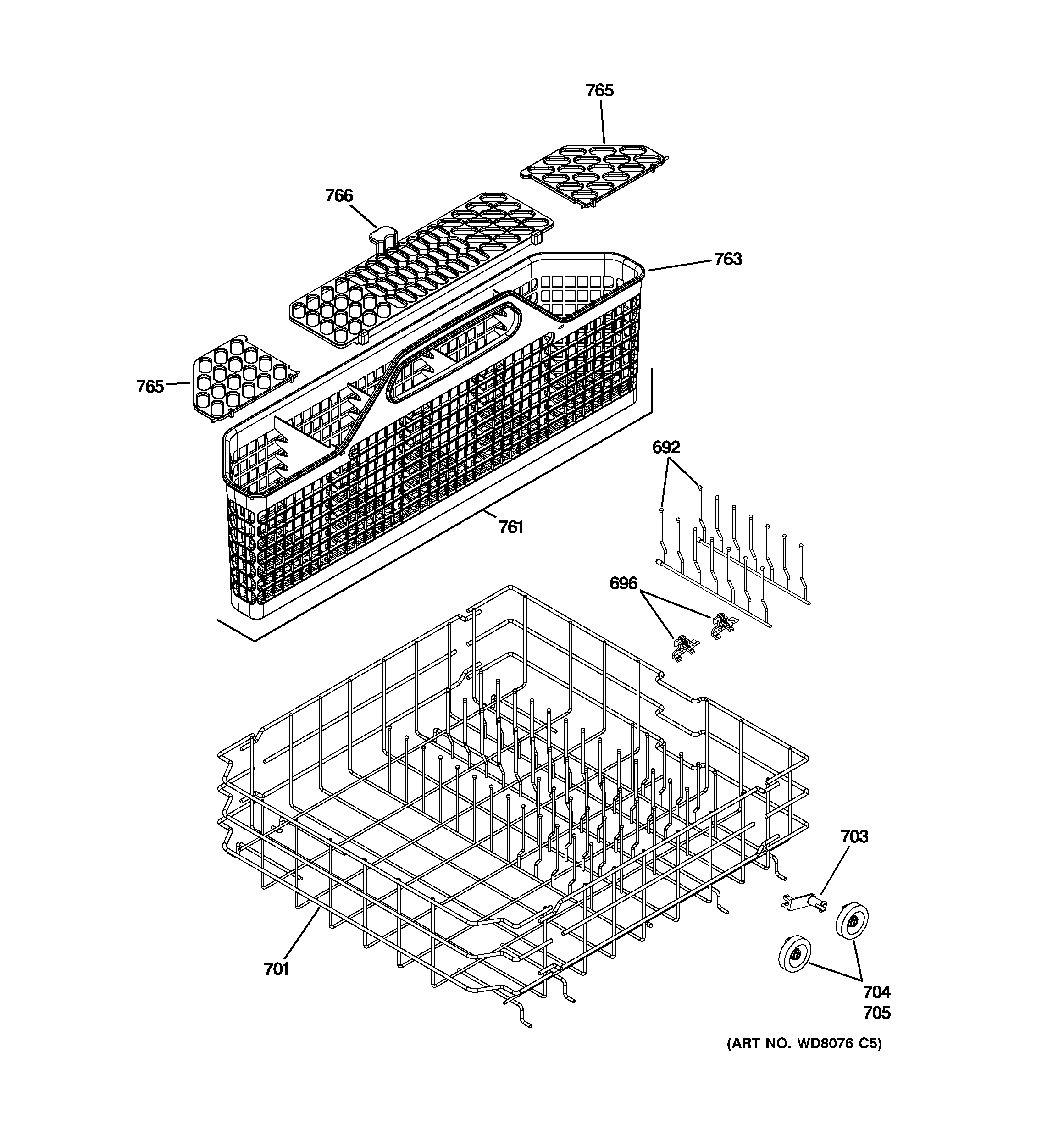 GE PDW9200J00CC lower rack assembly diagram