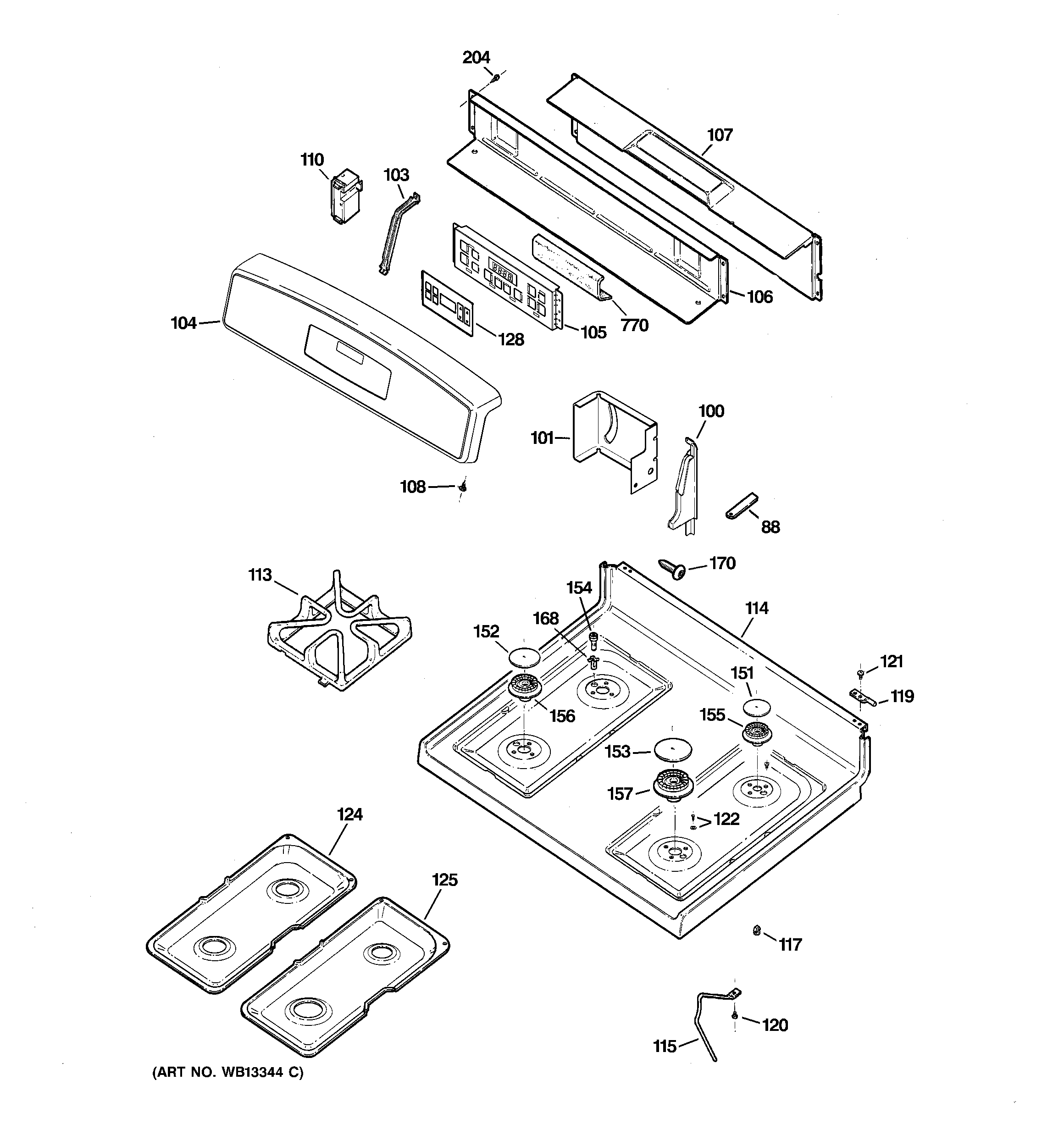 GE EGR3001EH3SS control panel & cooktop diagram