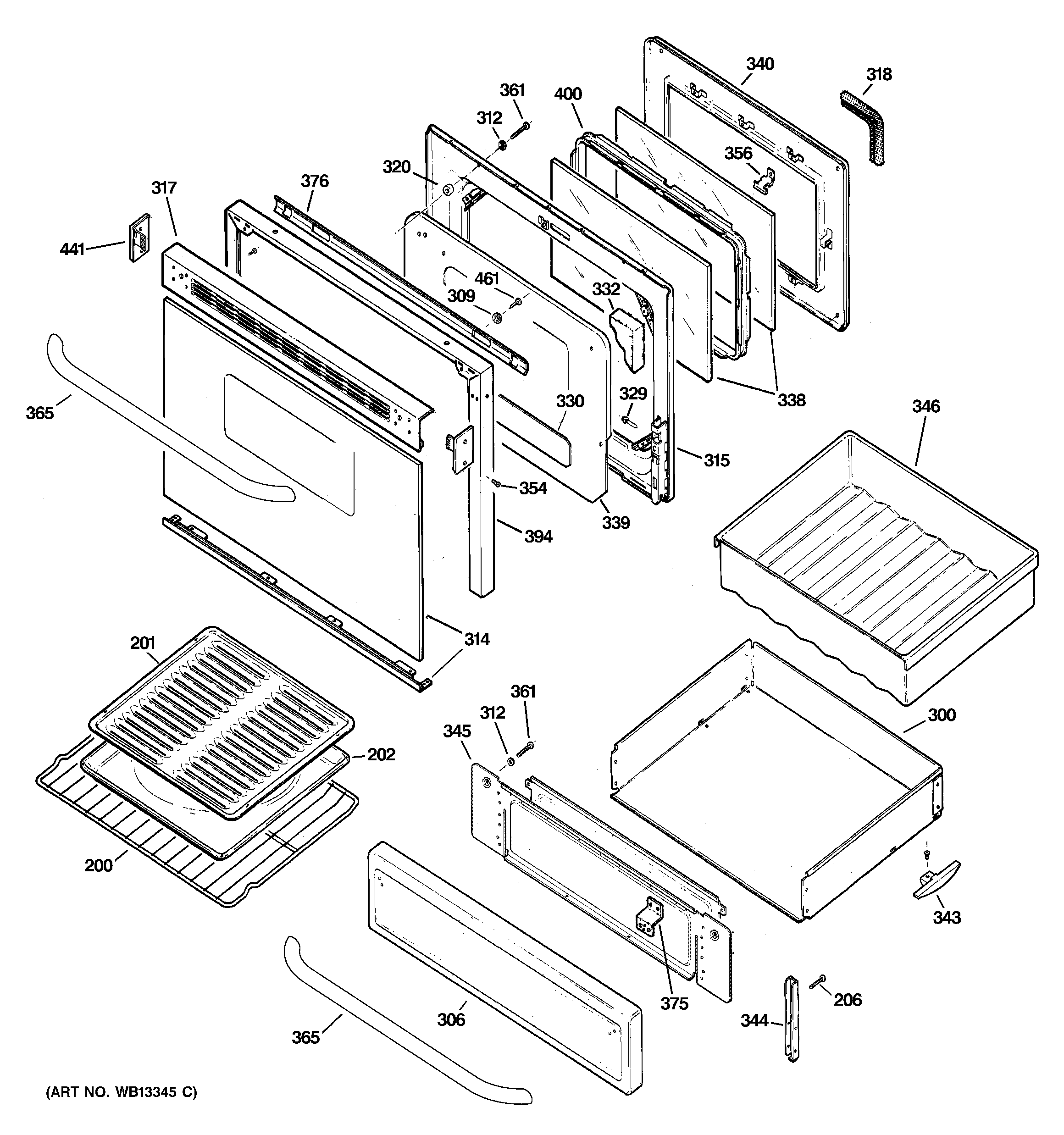 GE EGR3001EH3SS door & drawer parts diagram