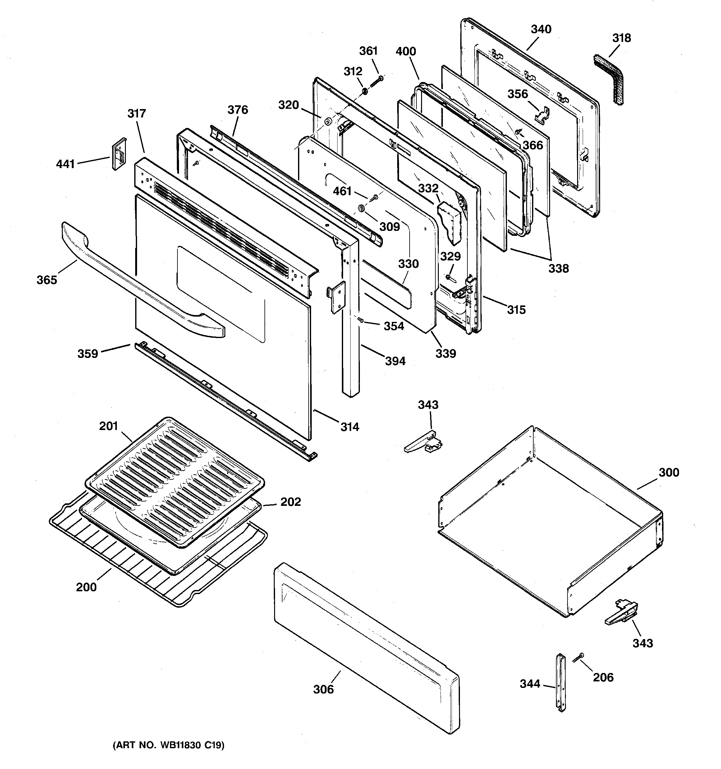 GE JGBP31WEH2WW door & drawer parts diagram