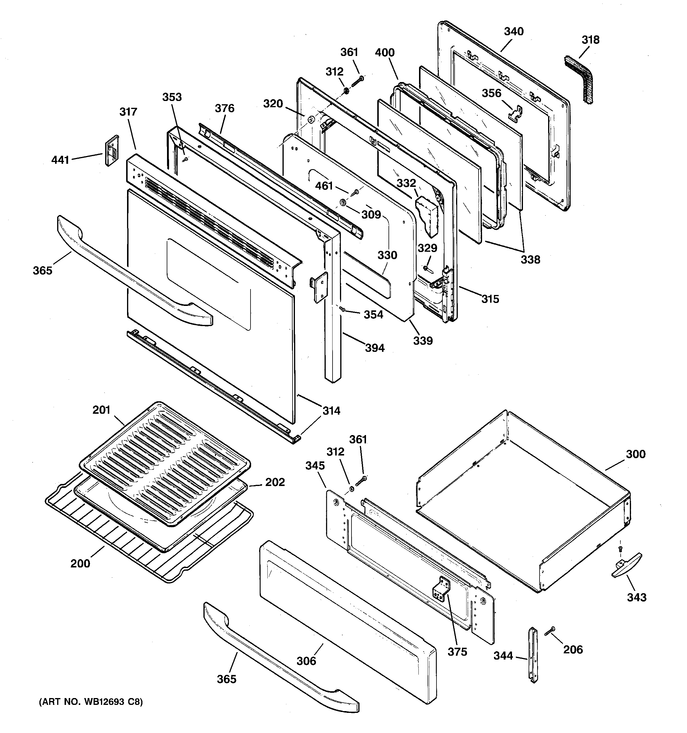 GE JGBP32SEJ1SS door & drawer parts diagram