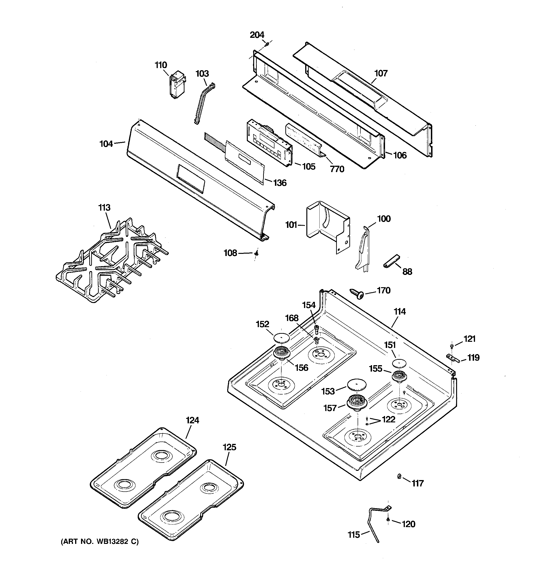GE JGBP85SEH2SS control panel & cooktop diagram