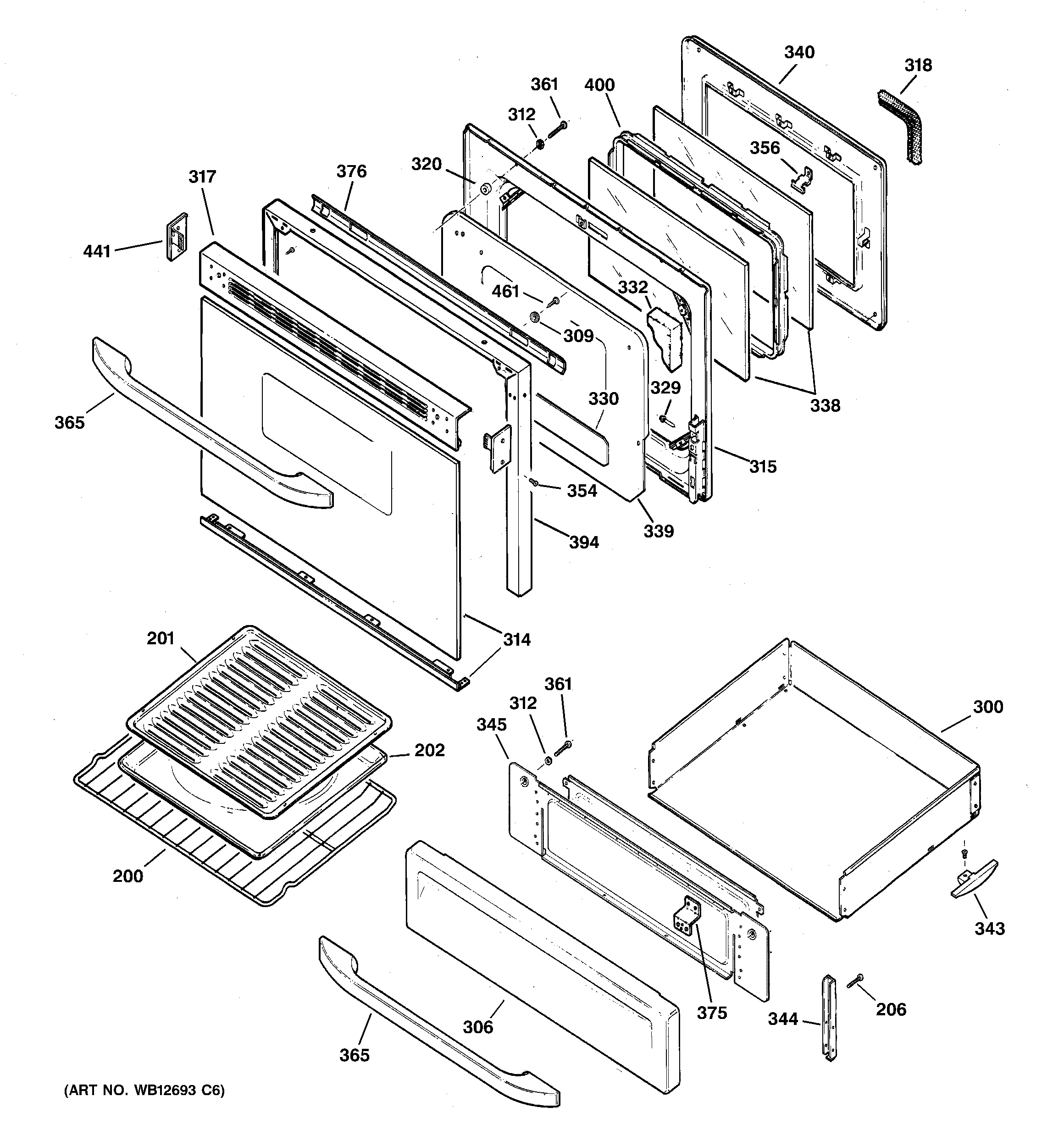 GE JGBP33SEH2SS door & drawer parts diagram