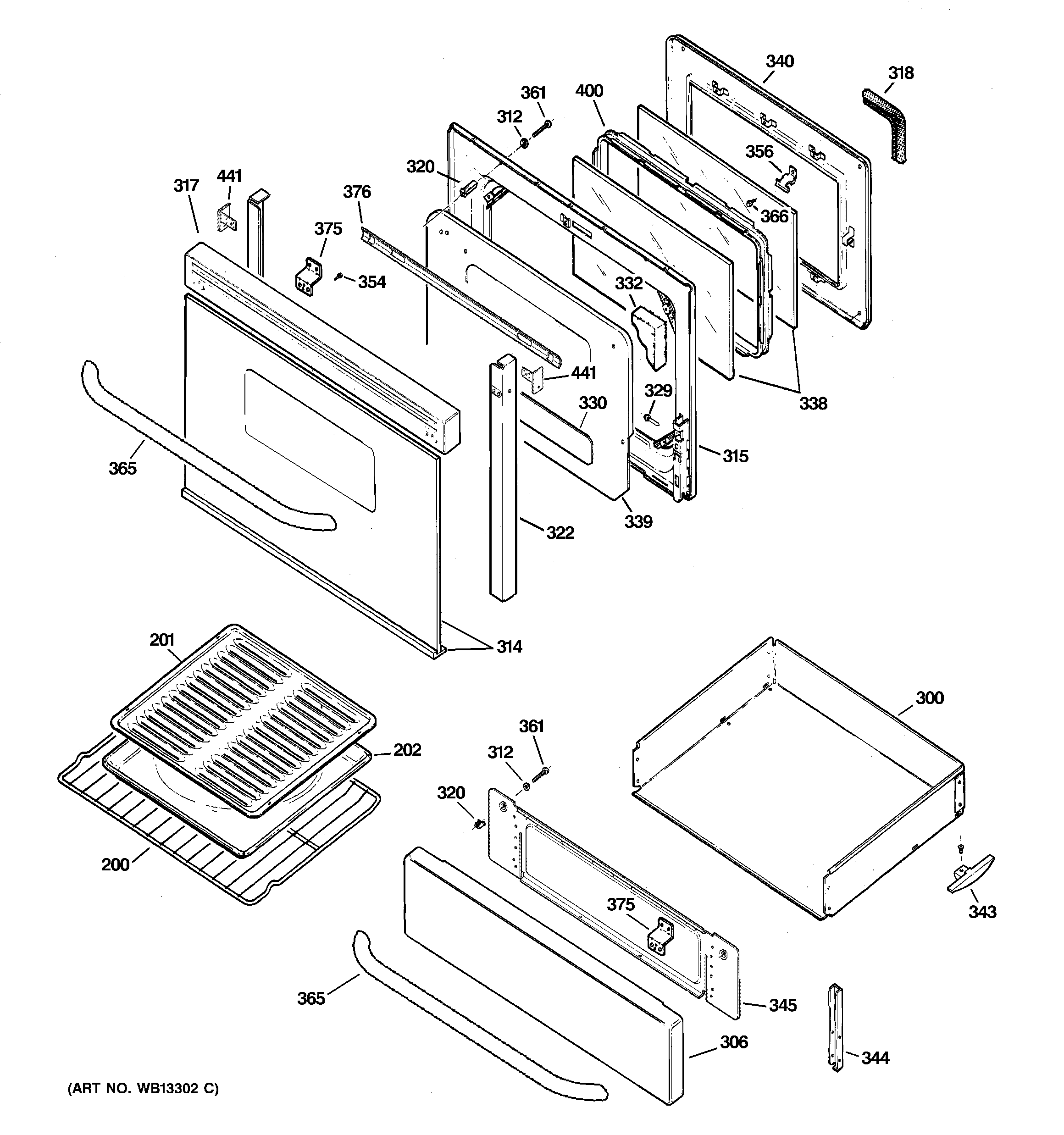 GE JGBP35SEJ1SS door & drawer parts diagram