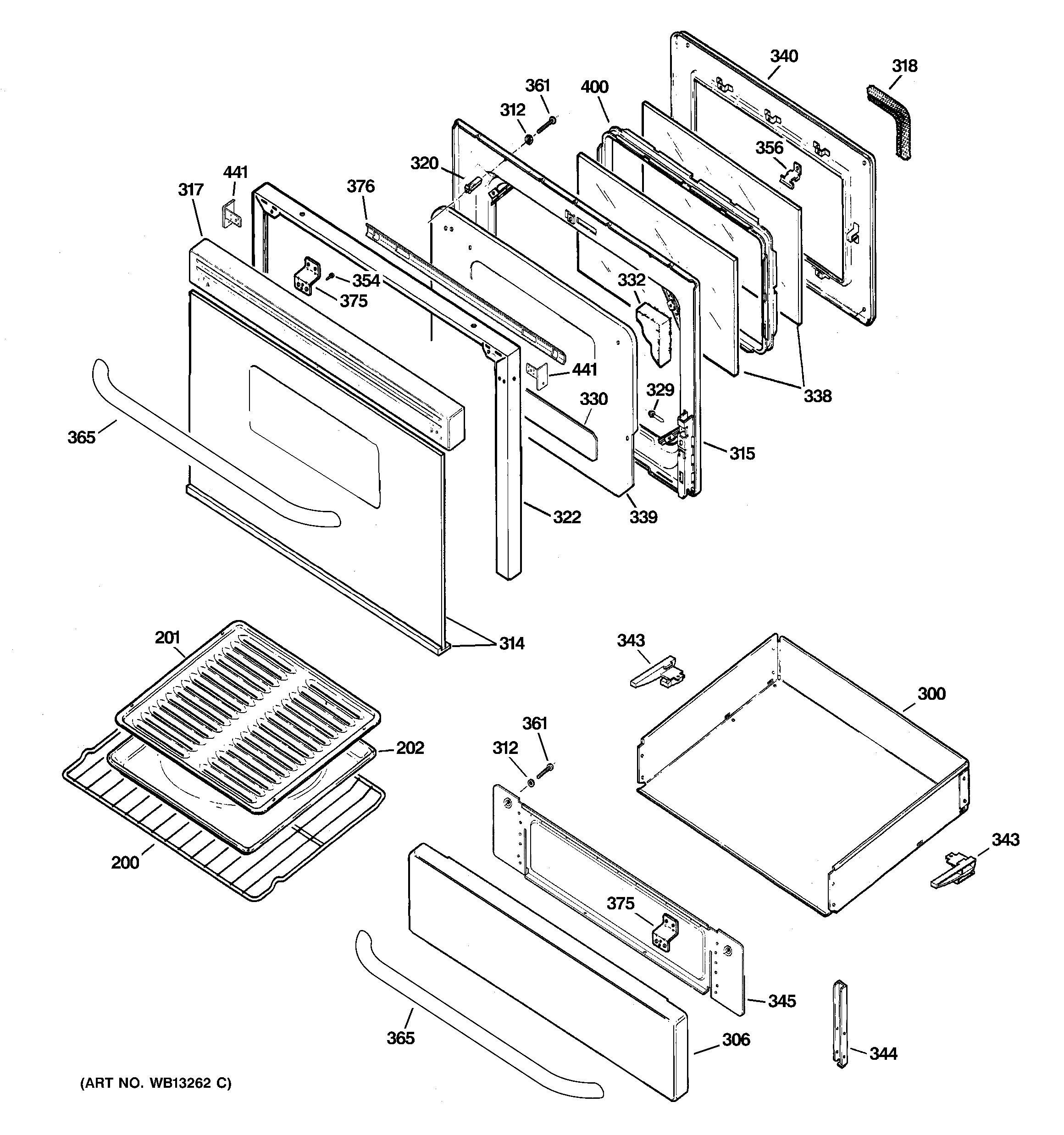 GE JGBP36SEJ1SS door & drawer parts diagram