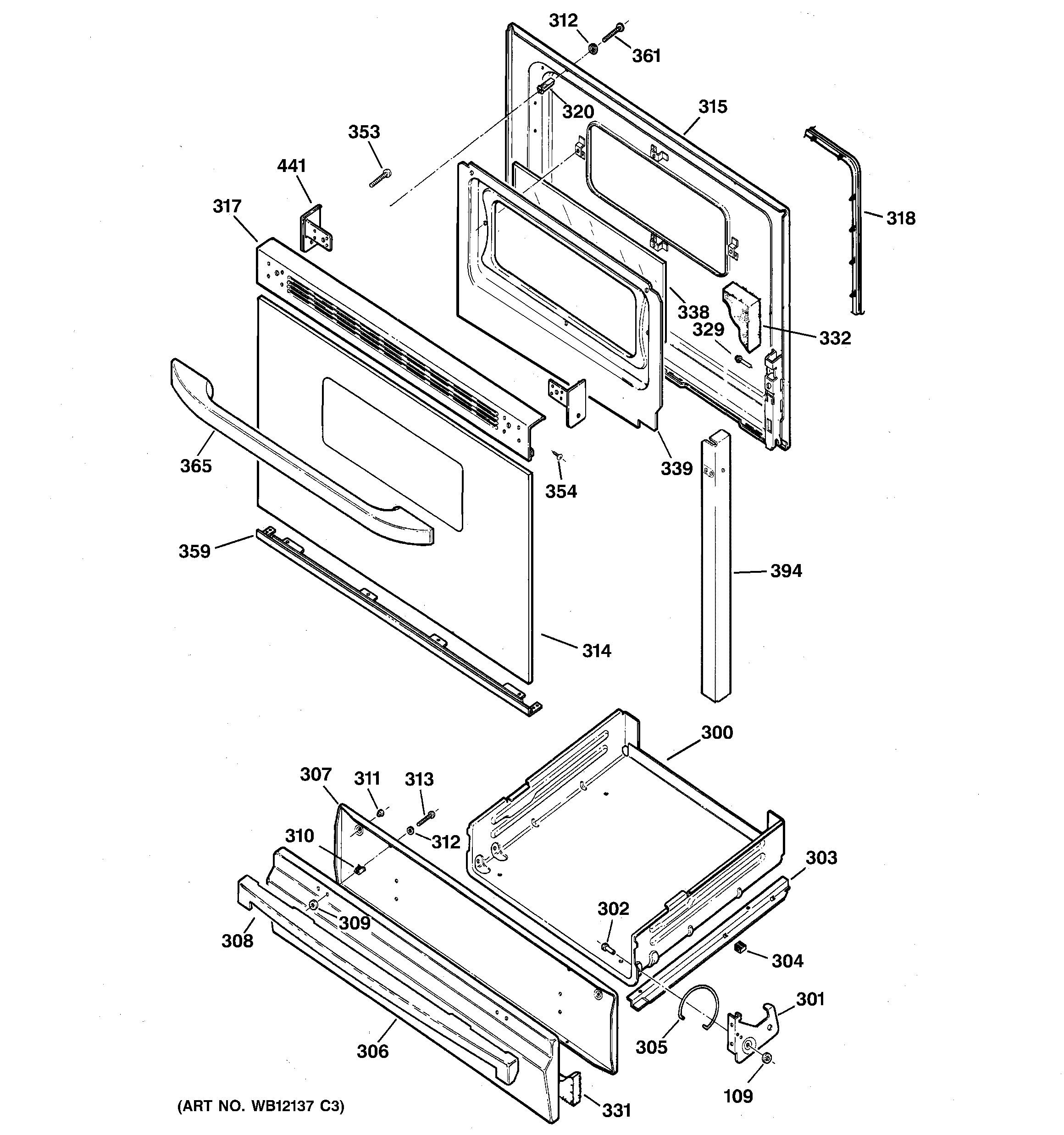 GE JGBS22BEH3CT door & drawer parts diagram