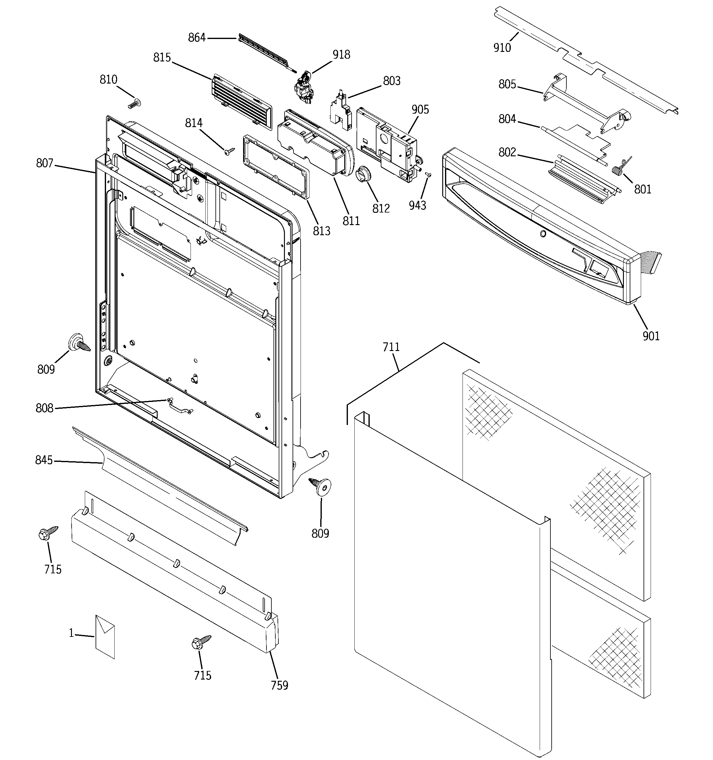 GE GSD6300J03WW escutcheon & door assembly diagram