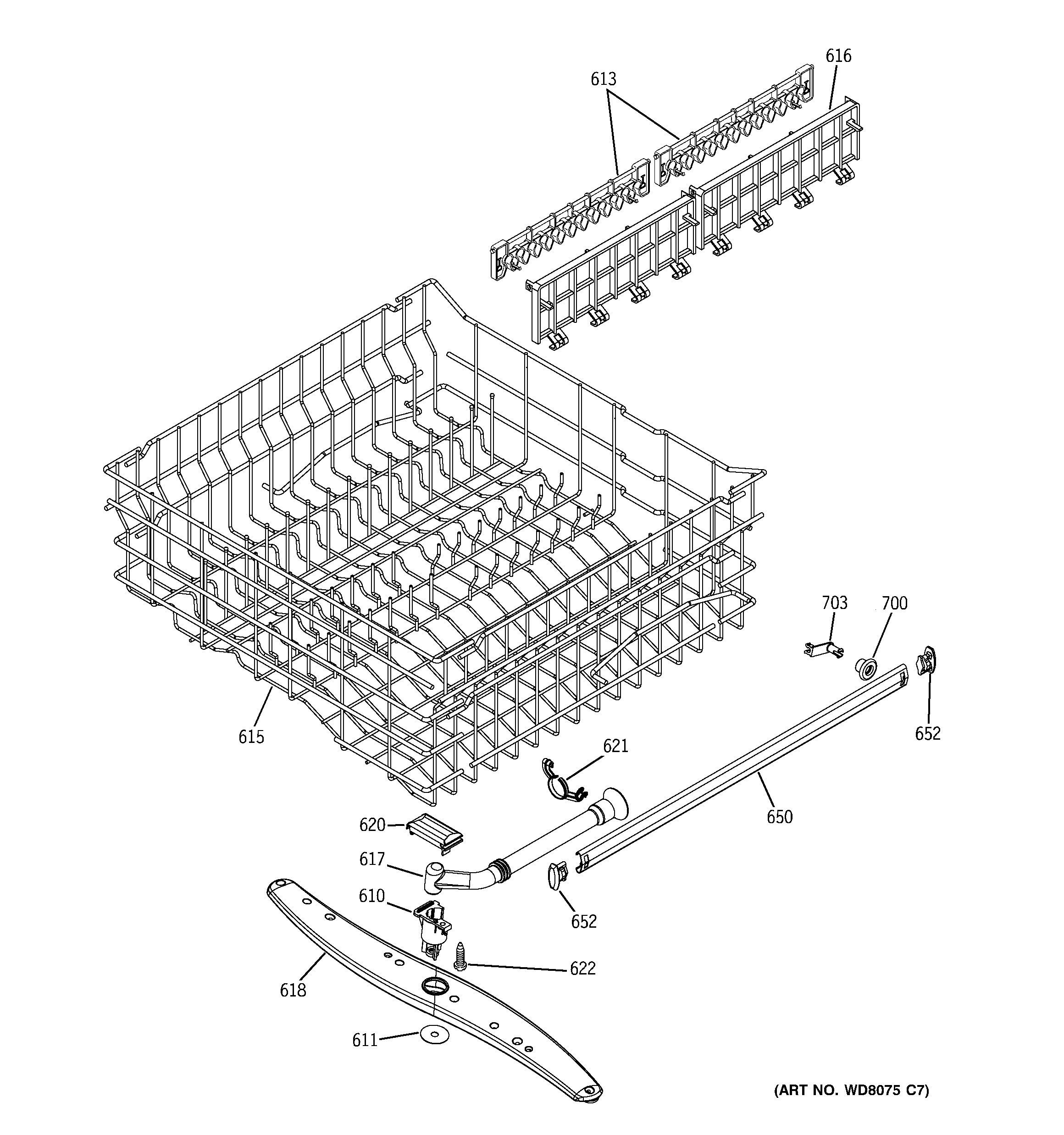 GE GSD6300J03WW upper rack assembly diagram