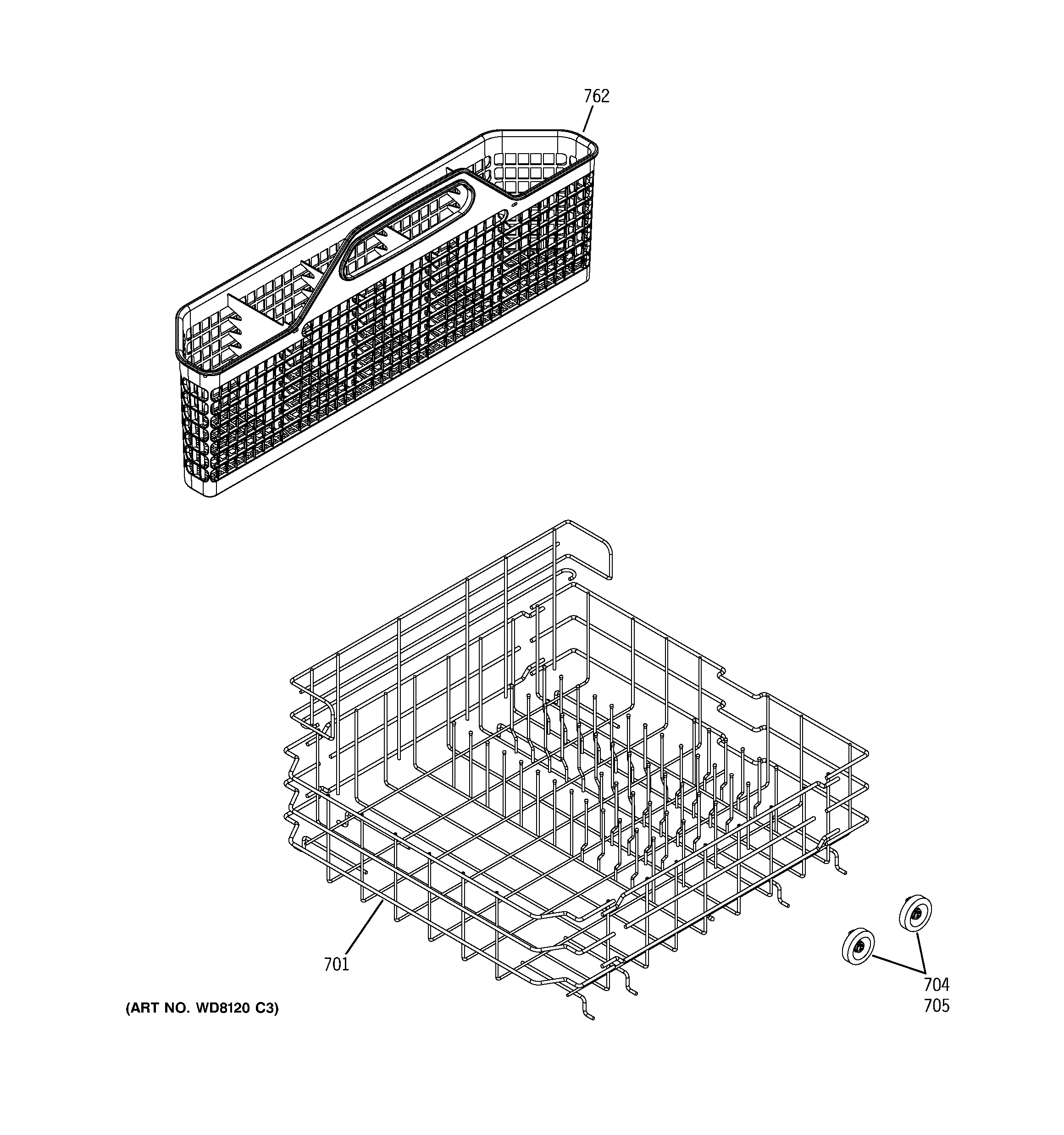 GE GSD6360J03SS lower rack assembly diagram