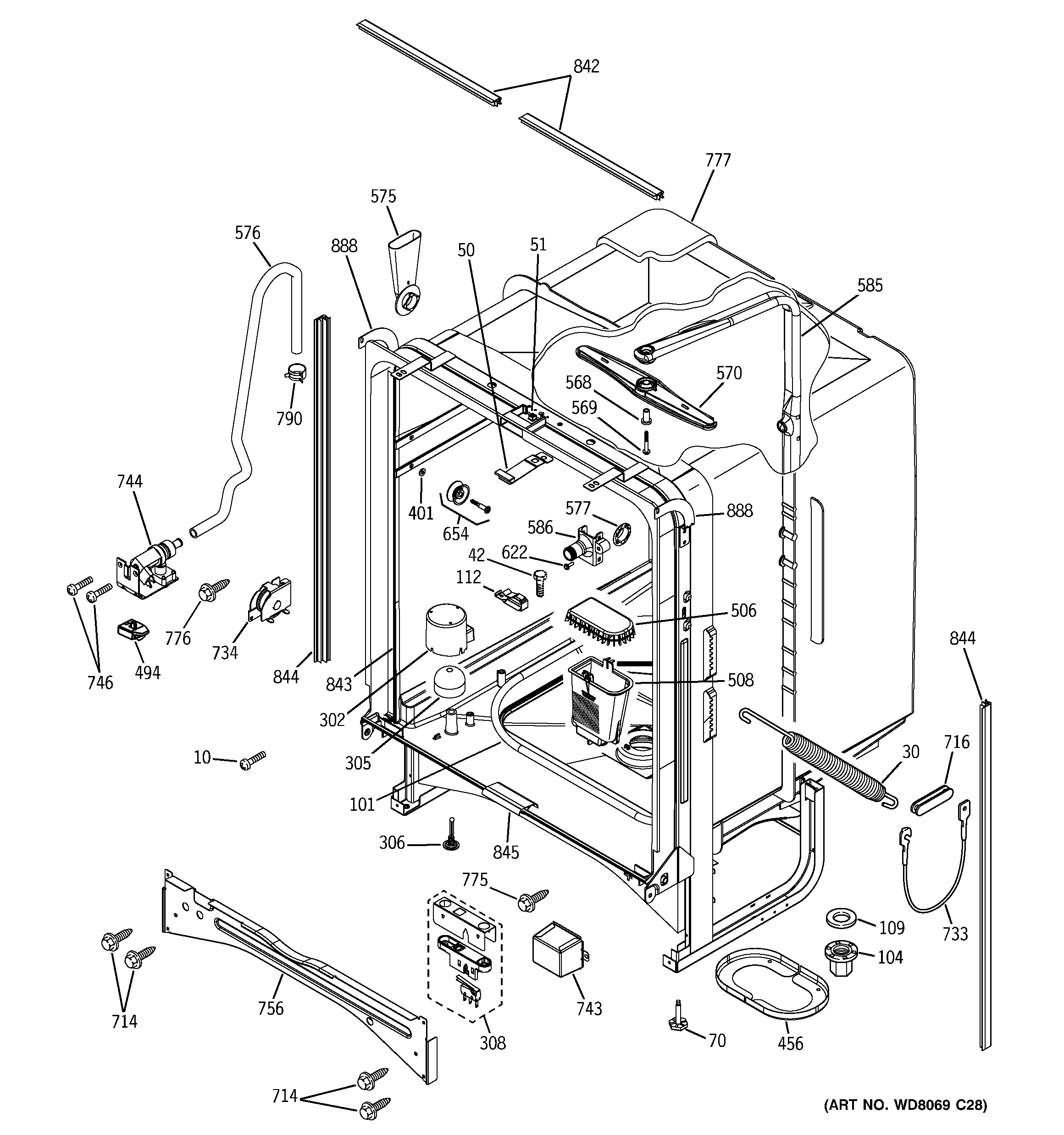 GE PDW7300J03BB body parts diagram