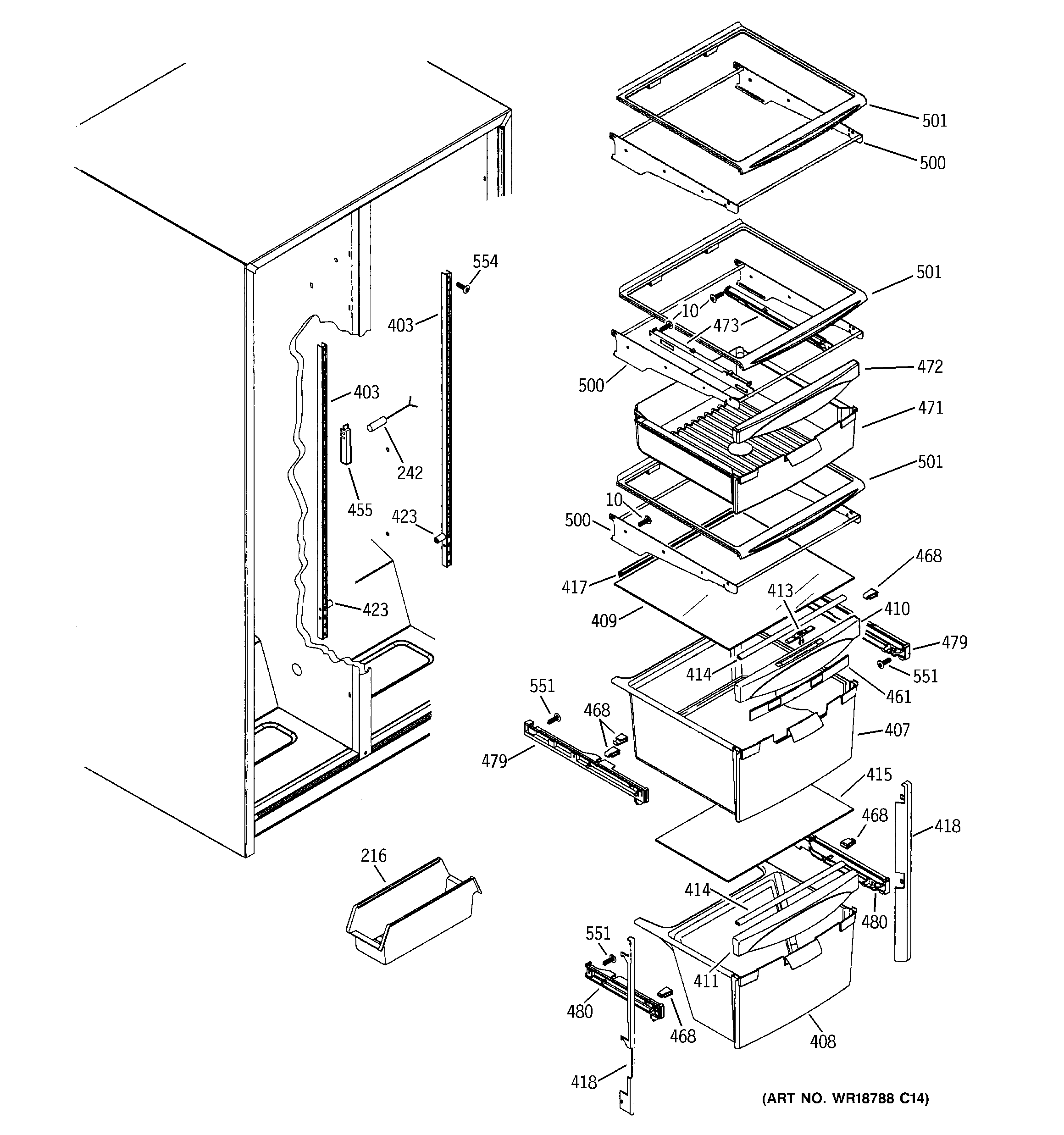 GE GSS22QGPACC fresh food shelves diagram