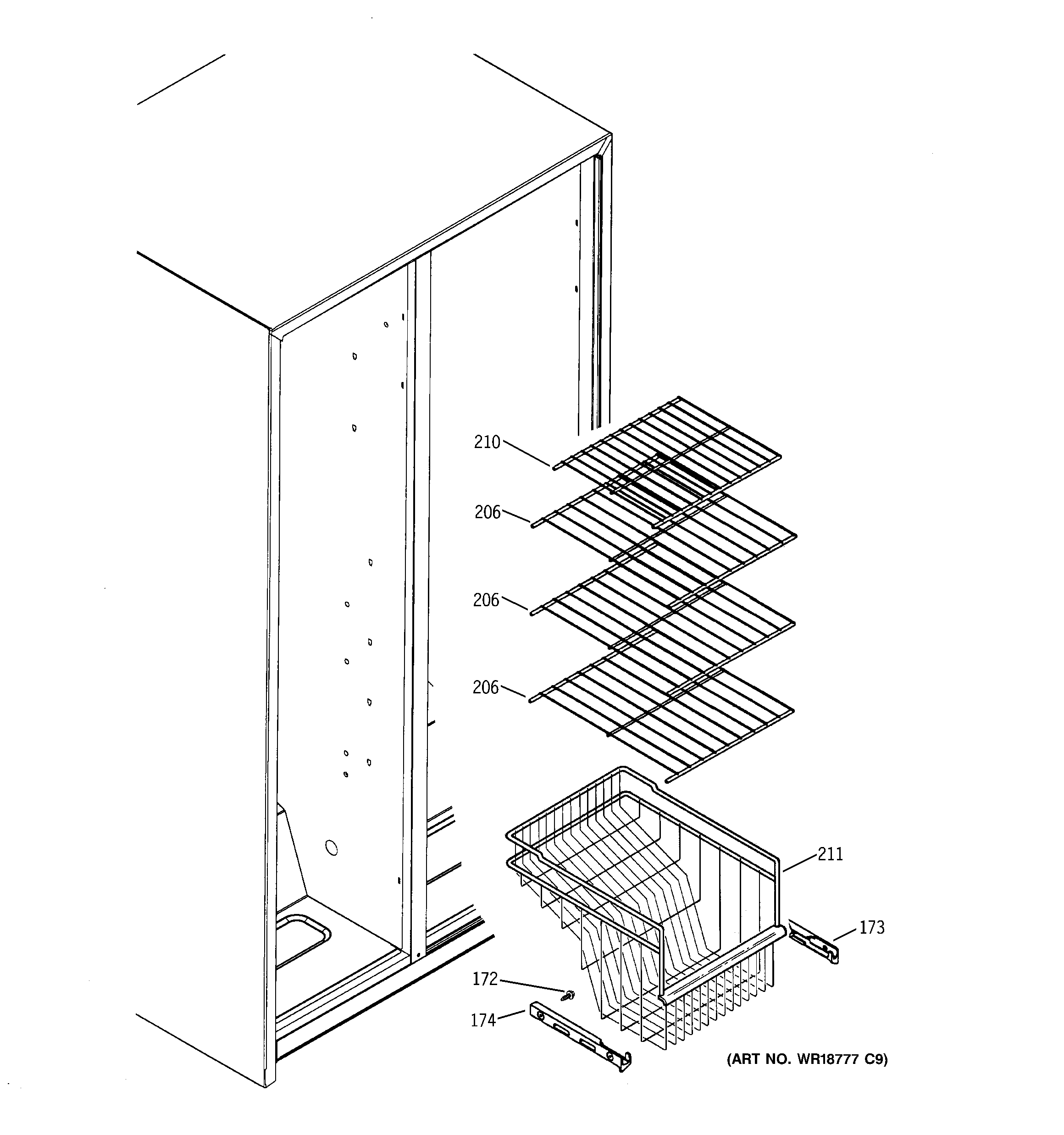 GE GSS25KGPABB freezer shelves diagram