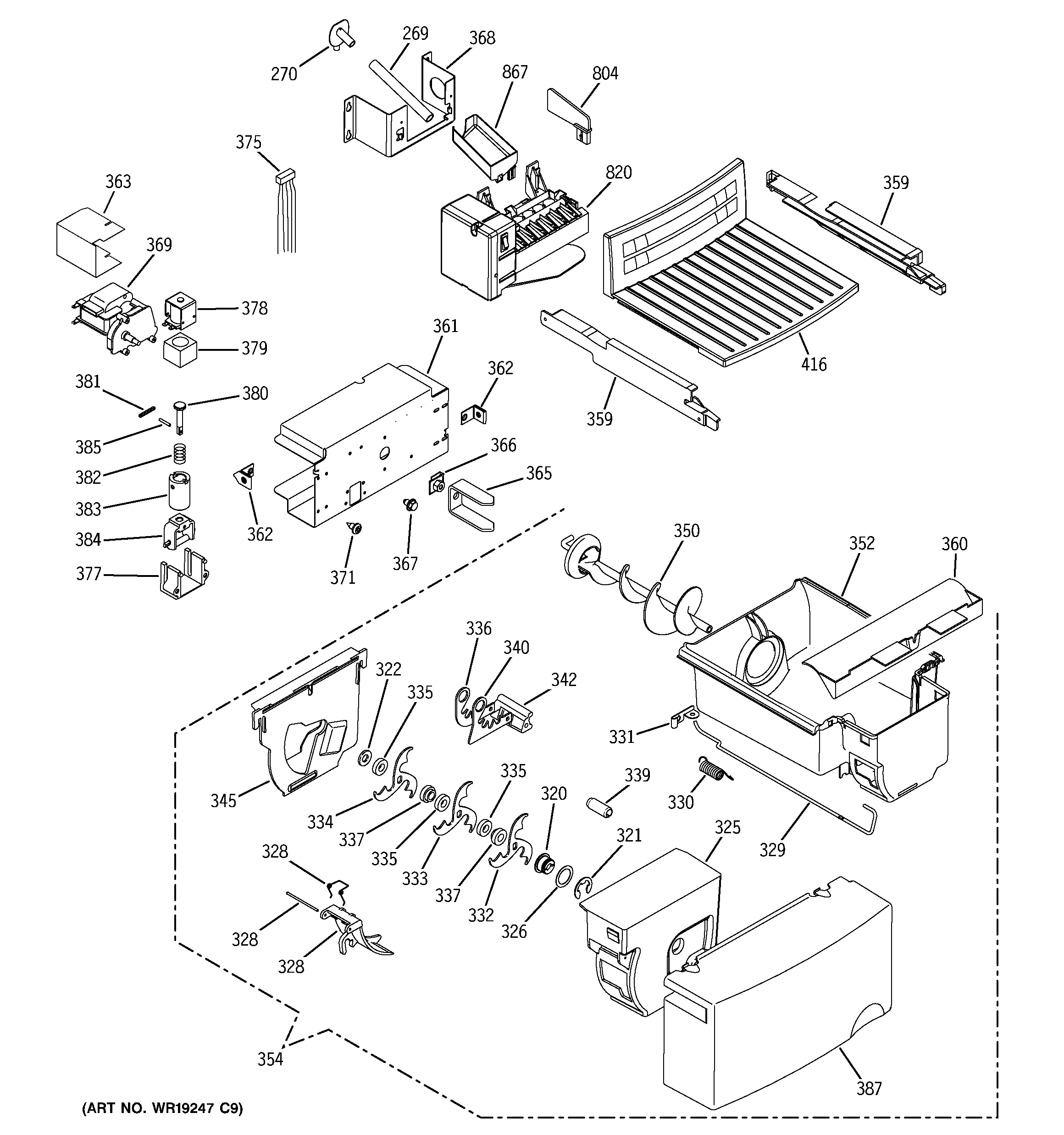 GE GSS25KGPABB ice maker & dispenser diagram