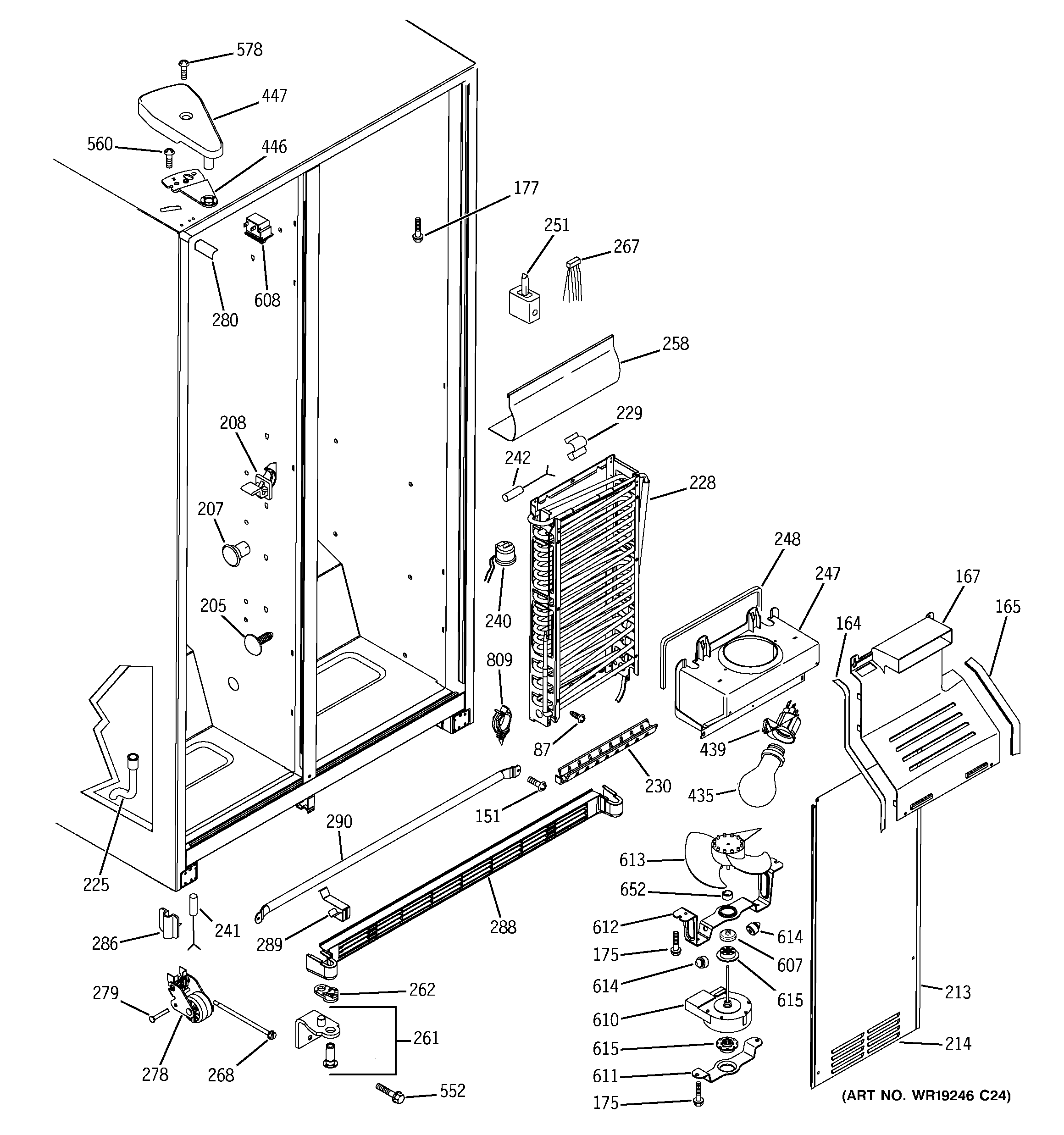 GE GSS25QGPAWW freezer section diagram