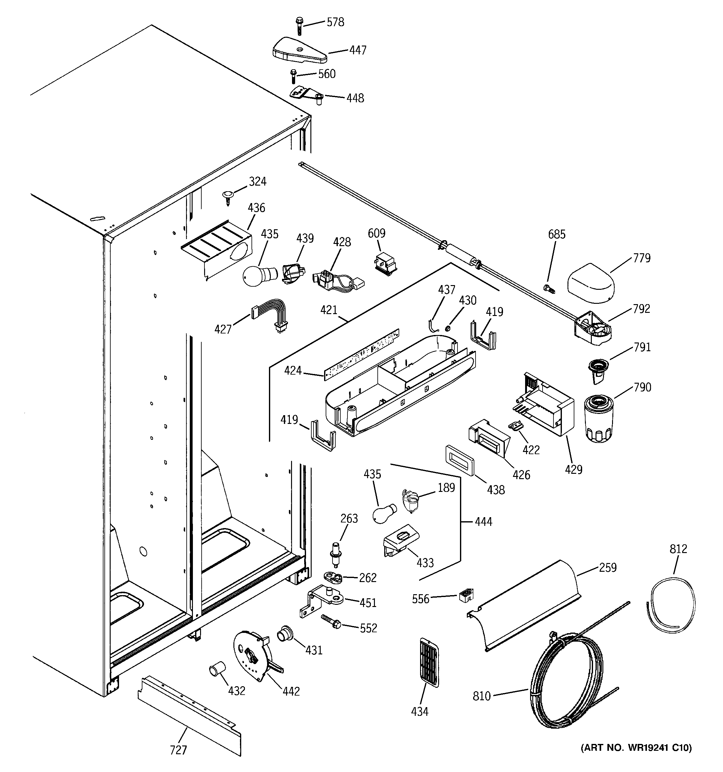 GE GSS25QGPAWW fresh food section diagram