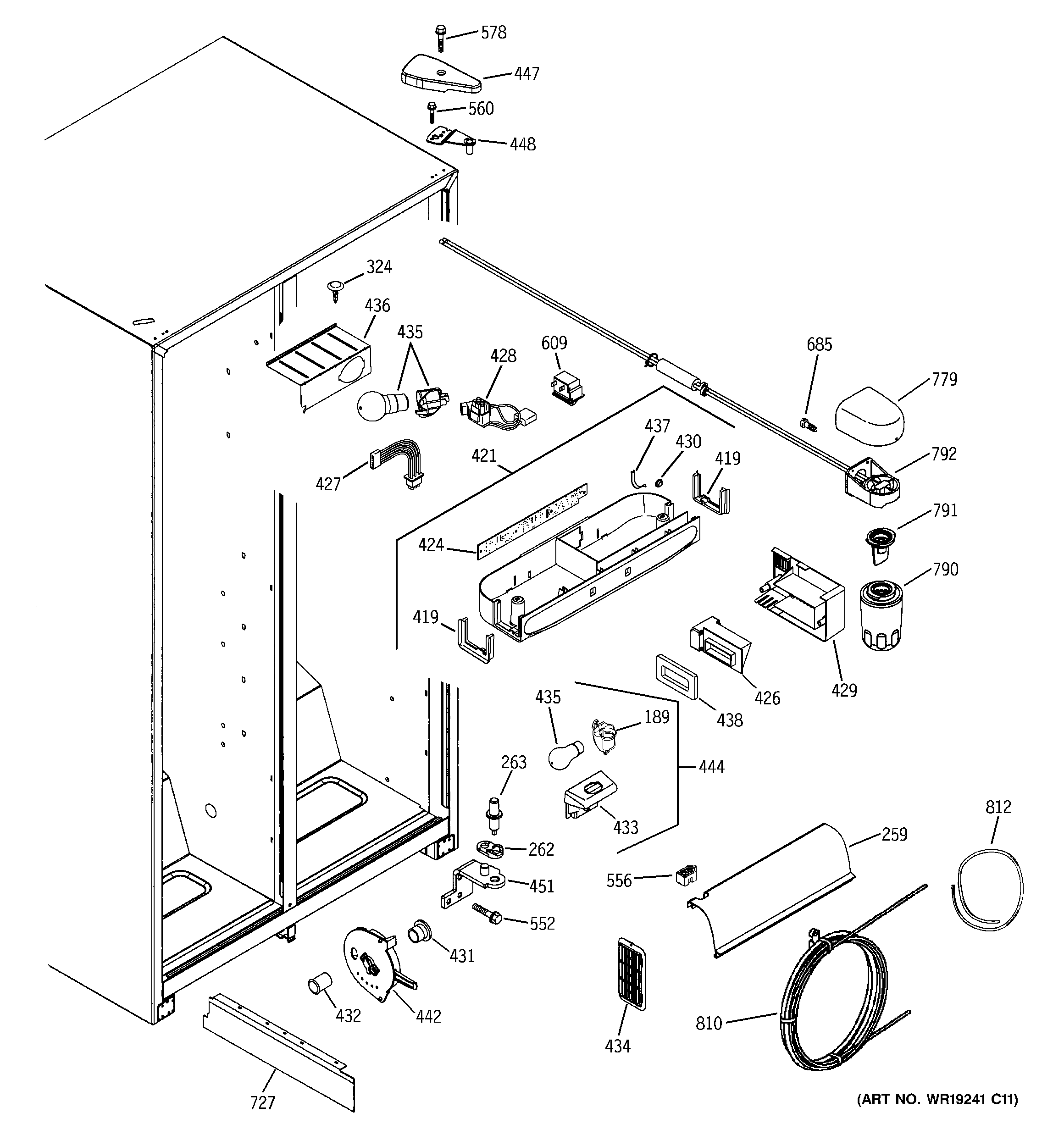 GE GST25KGPACC fresh food section diagram