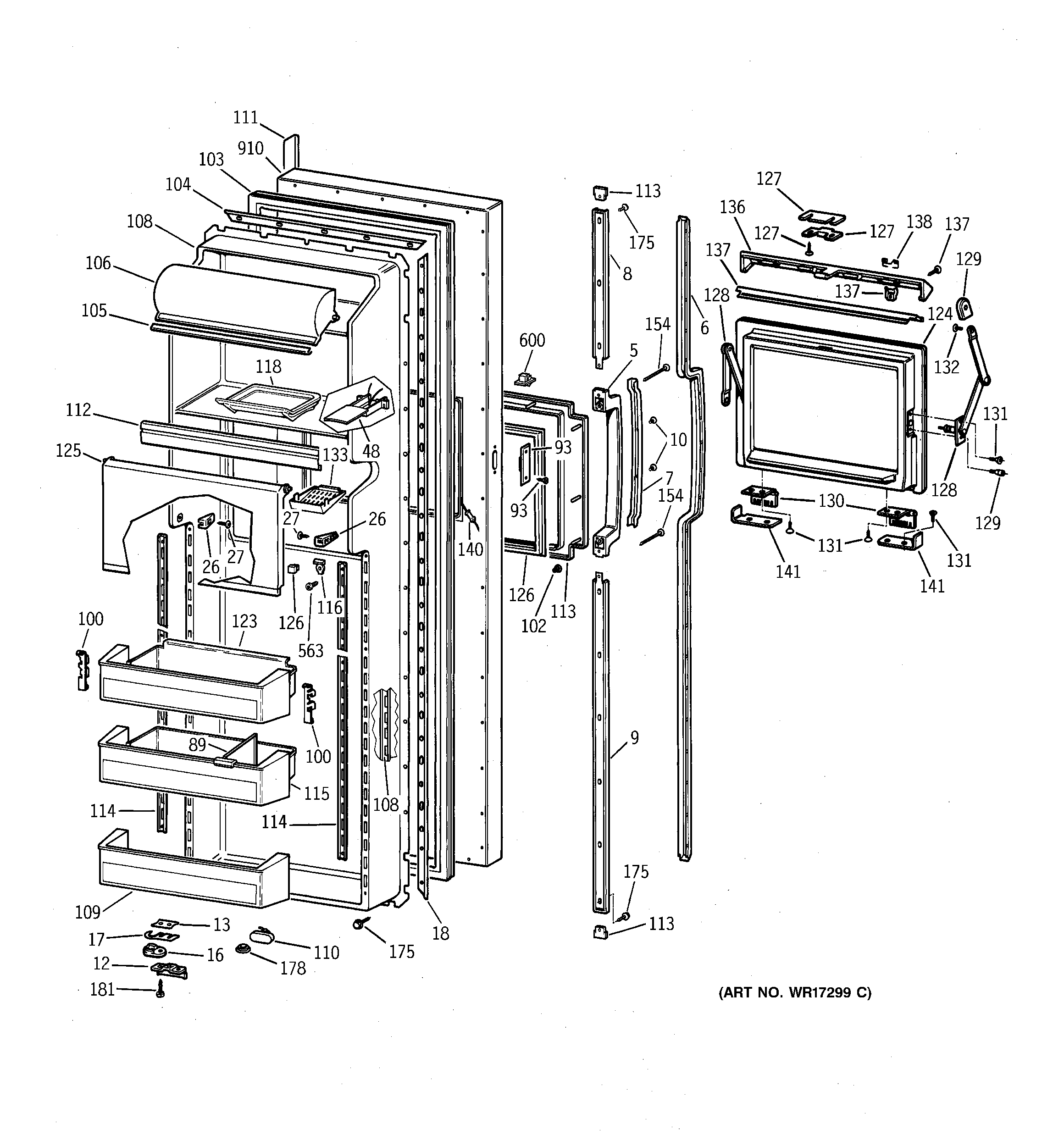 GE TFX27FMA fresh food door diagram