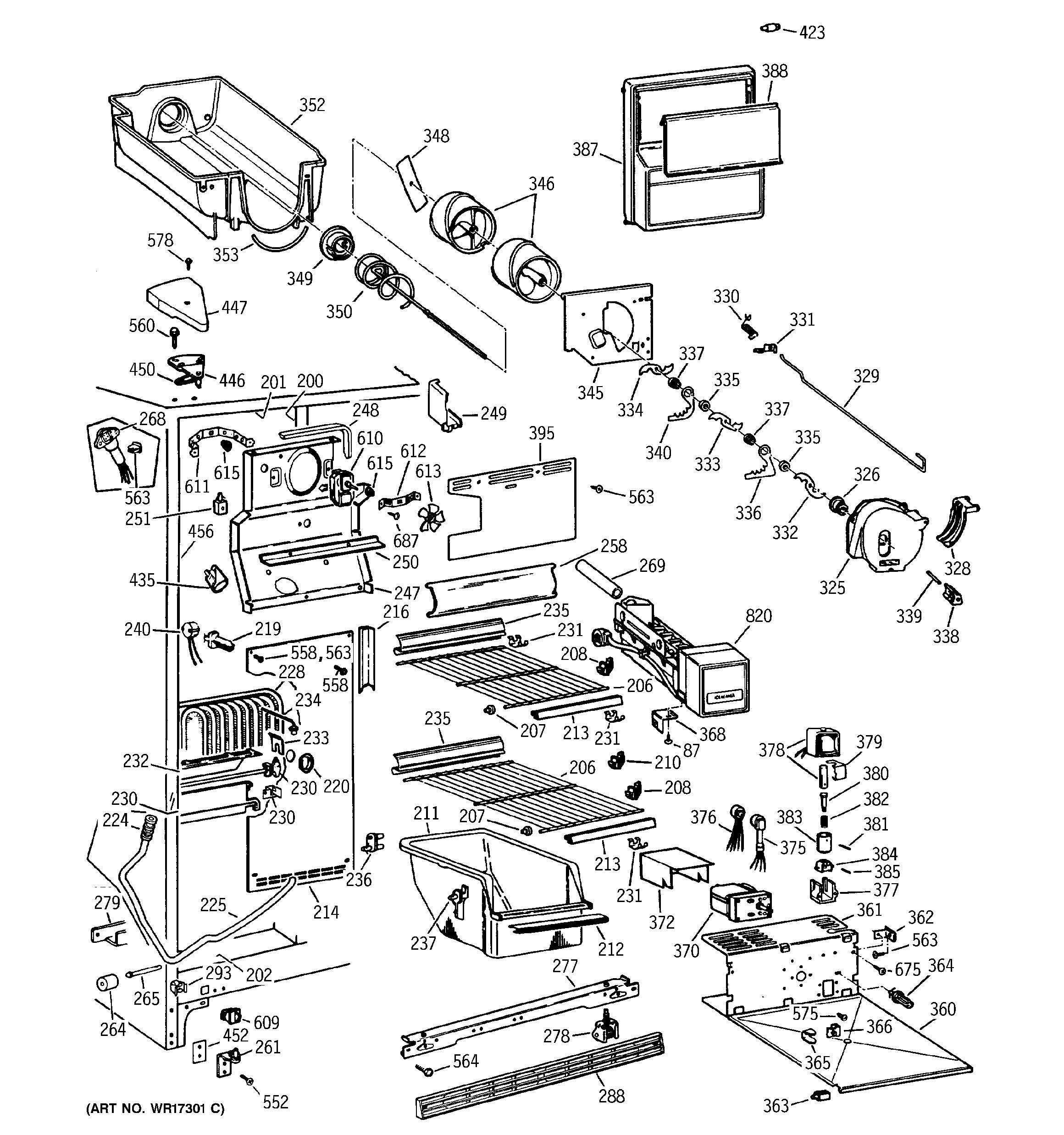 GE TFX27FMA freezer section diagram