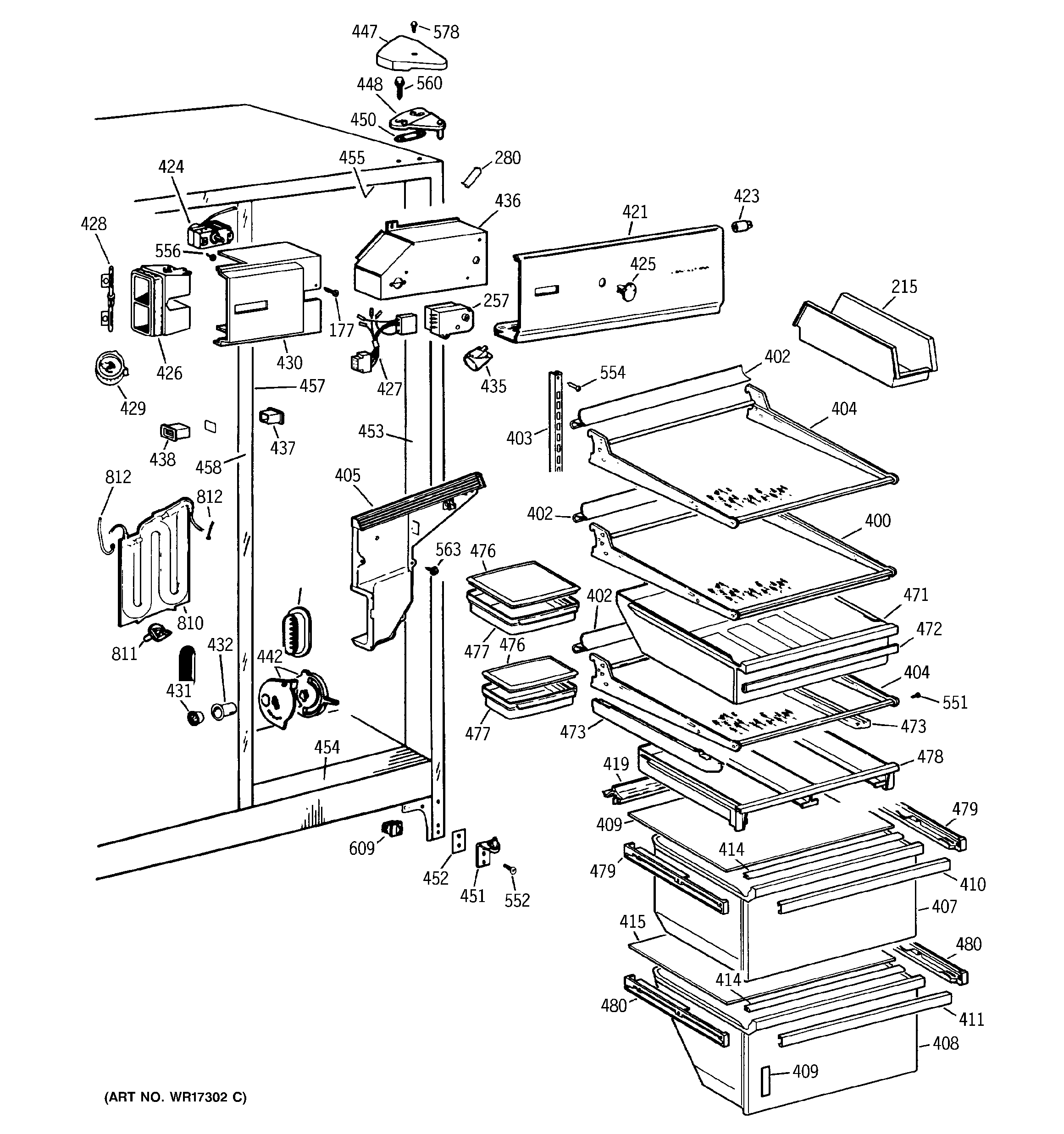 GE TFX27FMA fresh food section diagram