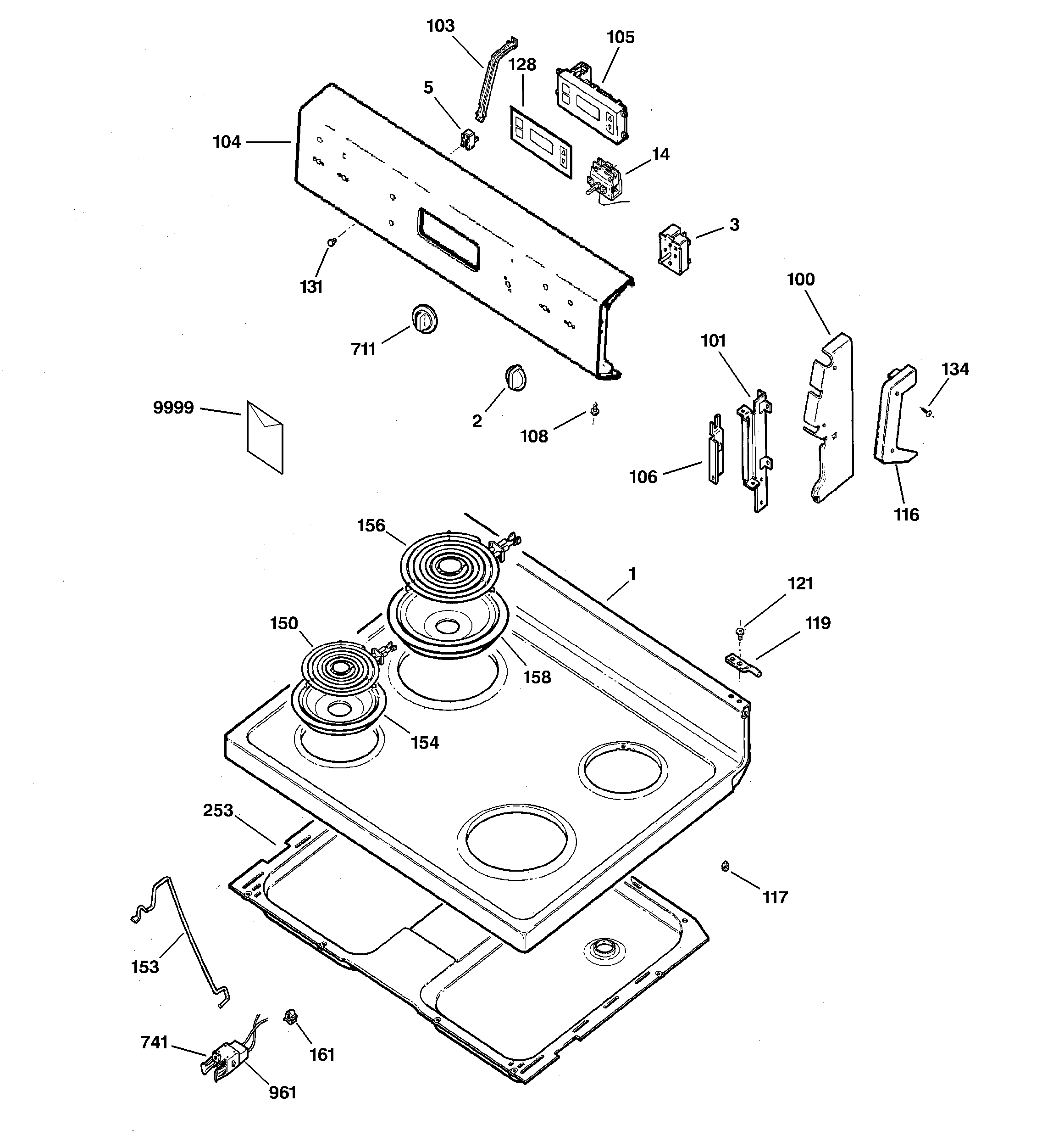GE ABS300J1WW control panel & cooktop diagram