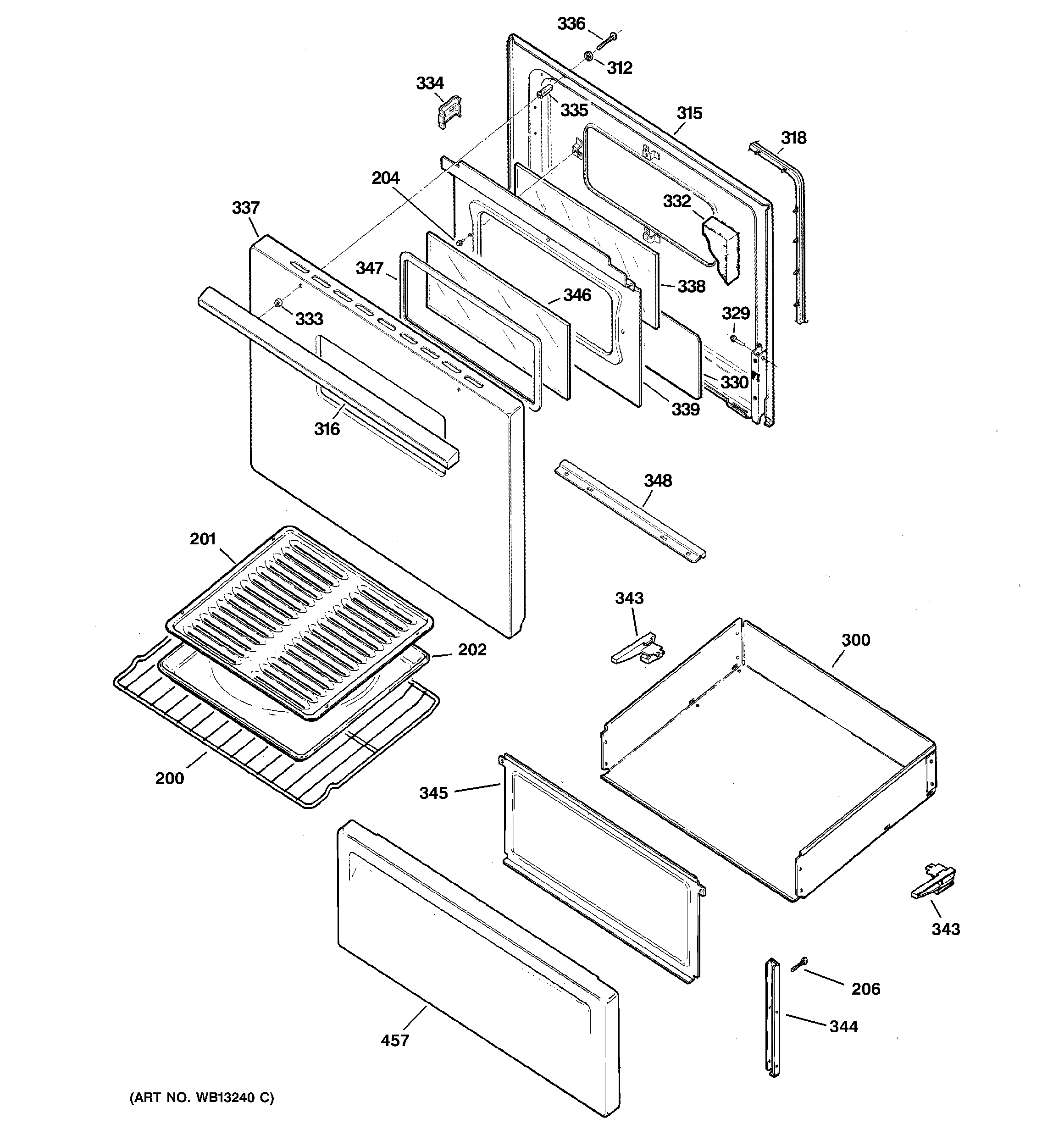 GE ABS300J1WW door & drawer parts diagram