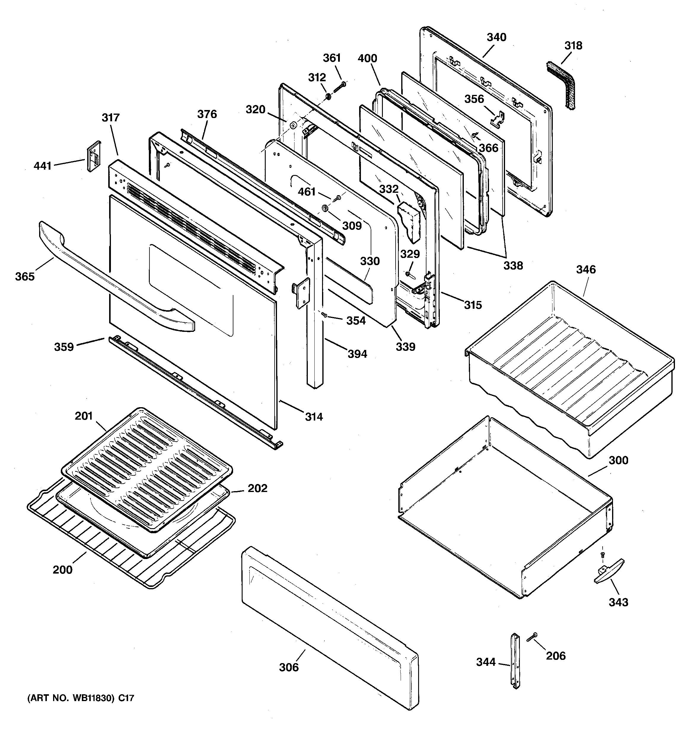 GE EGR3000EH2CC door & drawer parts diagram
