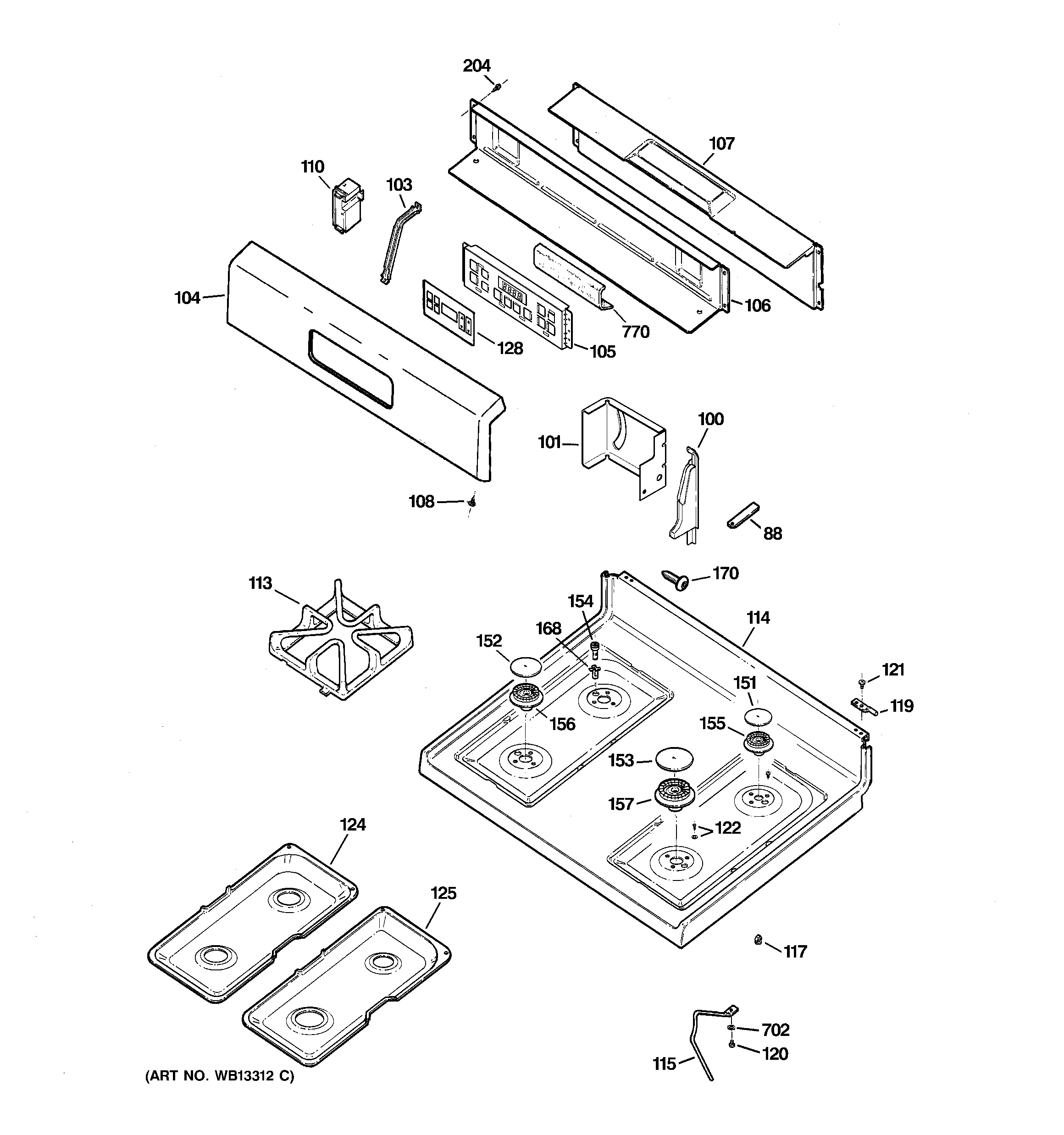 GE JGBP30BEH2CT control panel & cooktop diagram