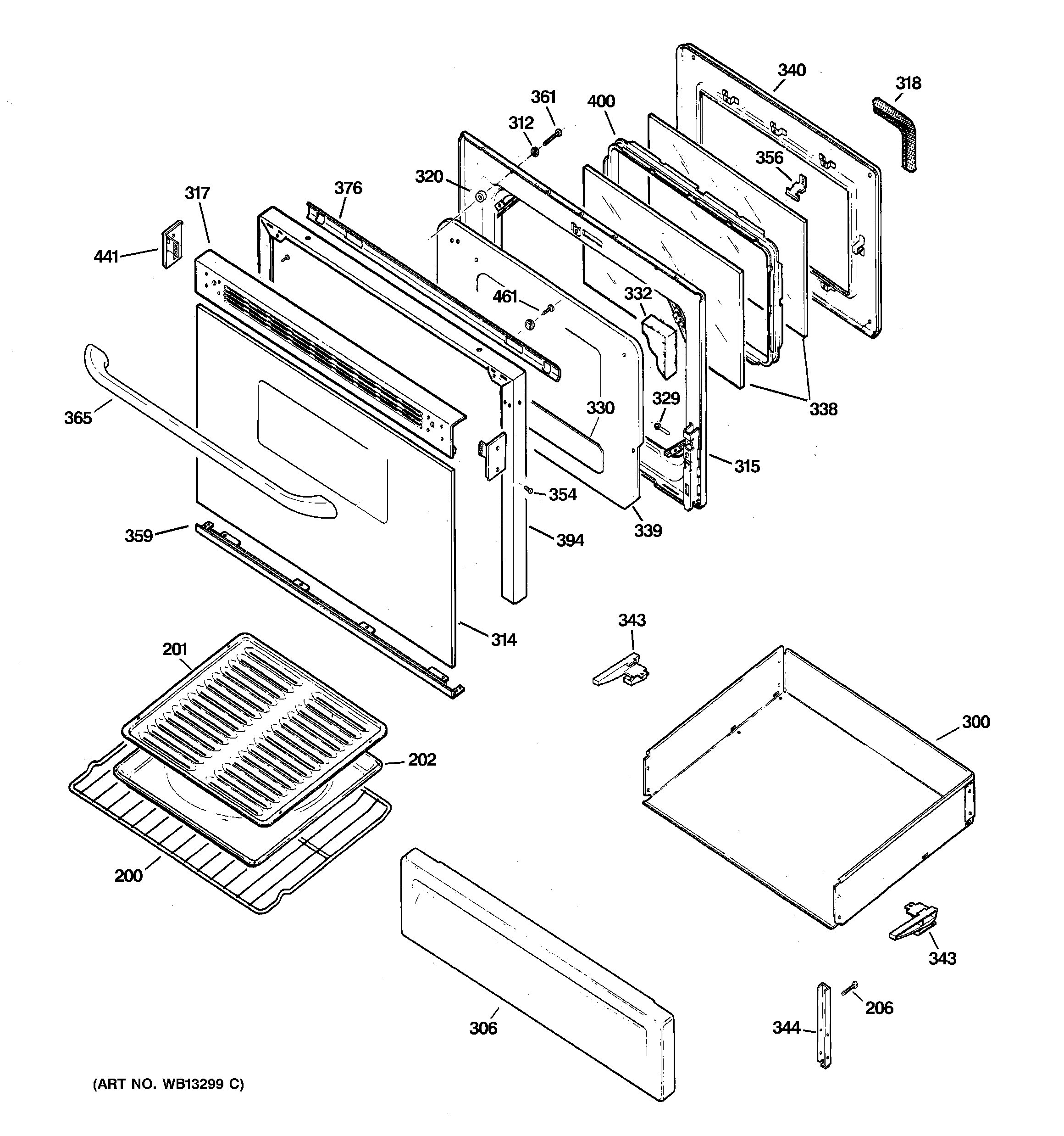 GE JGBP35BEJ1BB door & drawer parts diagram