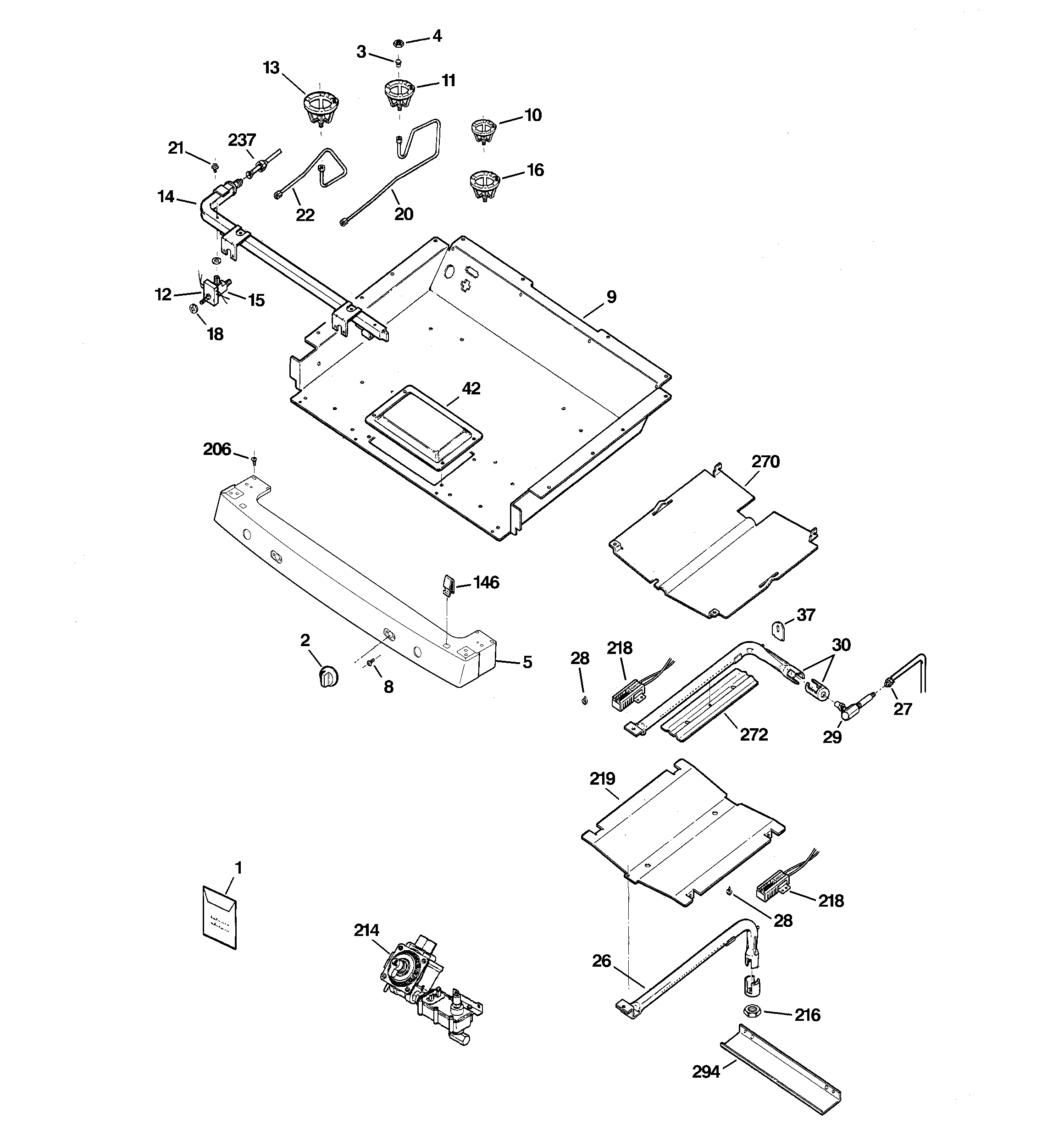 GE JGBP36BEJ1BB gas & burner parts diagram